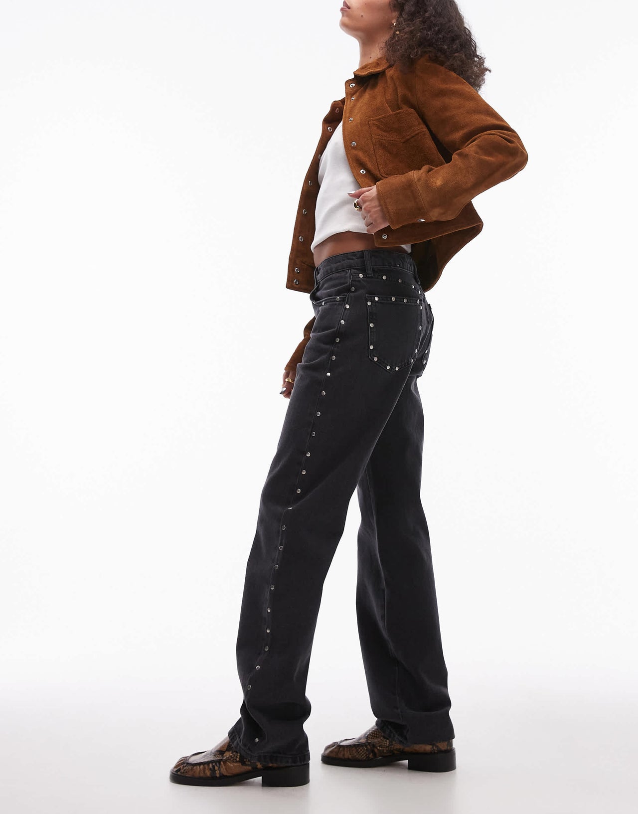 Mango studded side and pocket detail jeans in black