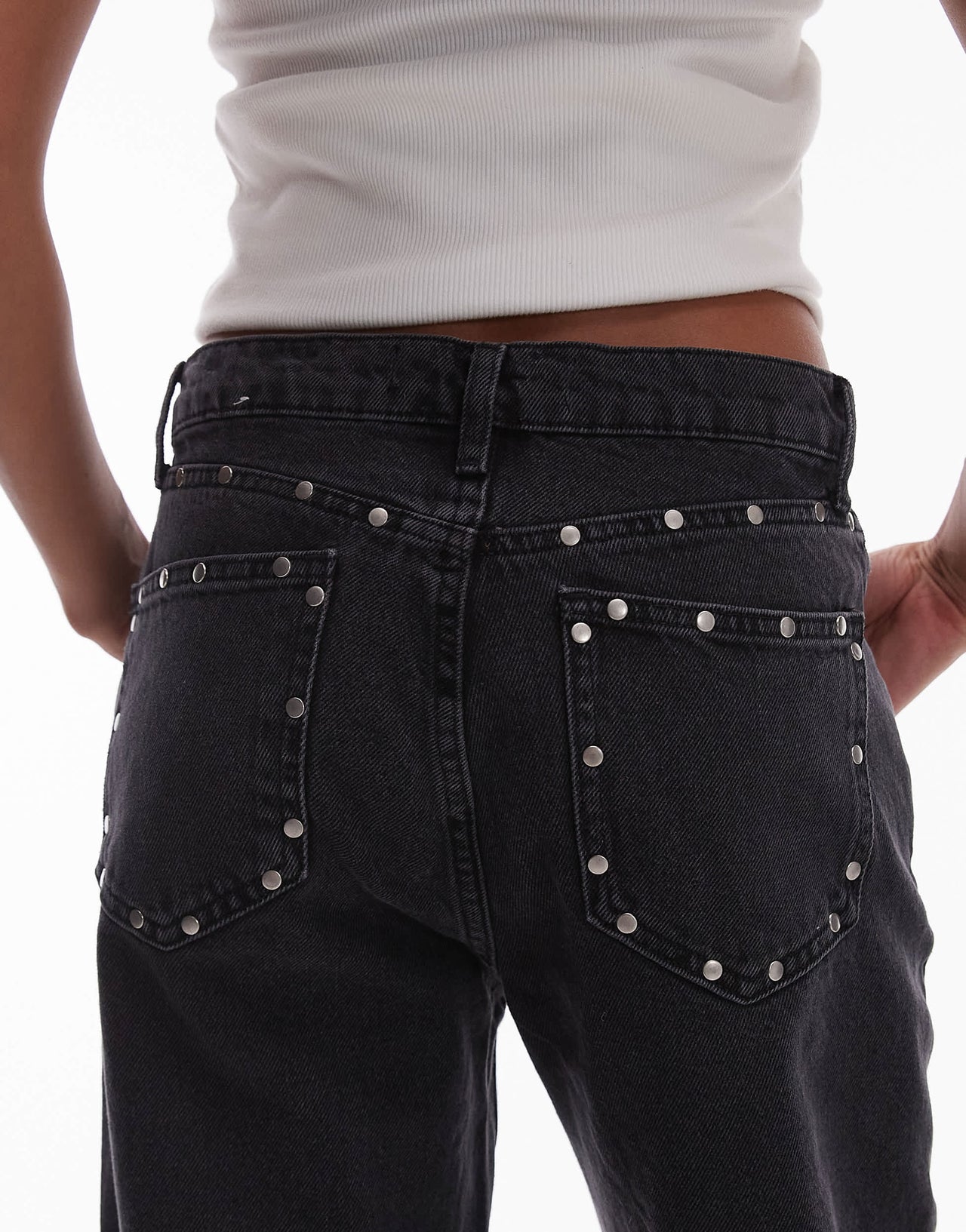 Mango studded side and pocket detail jeans in black