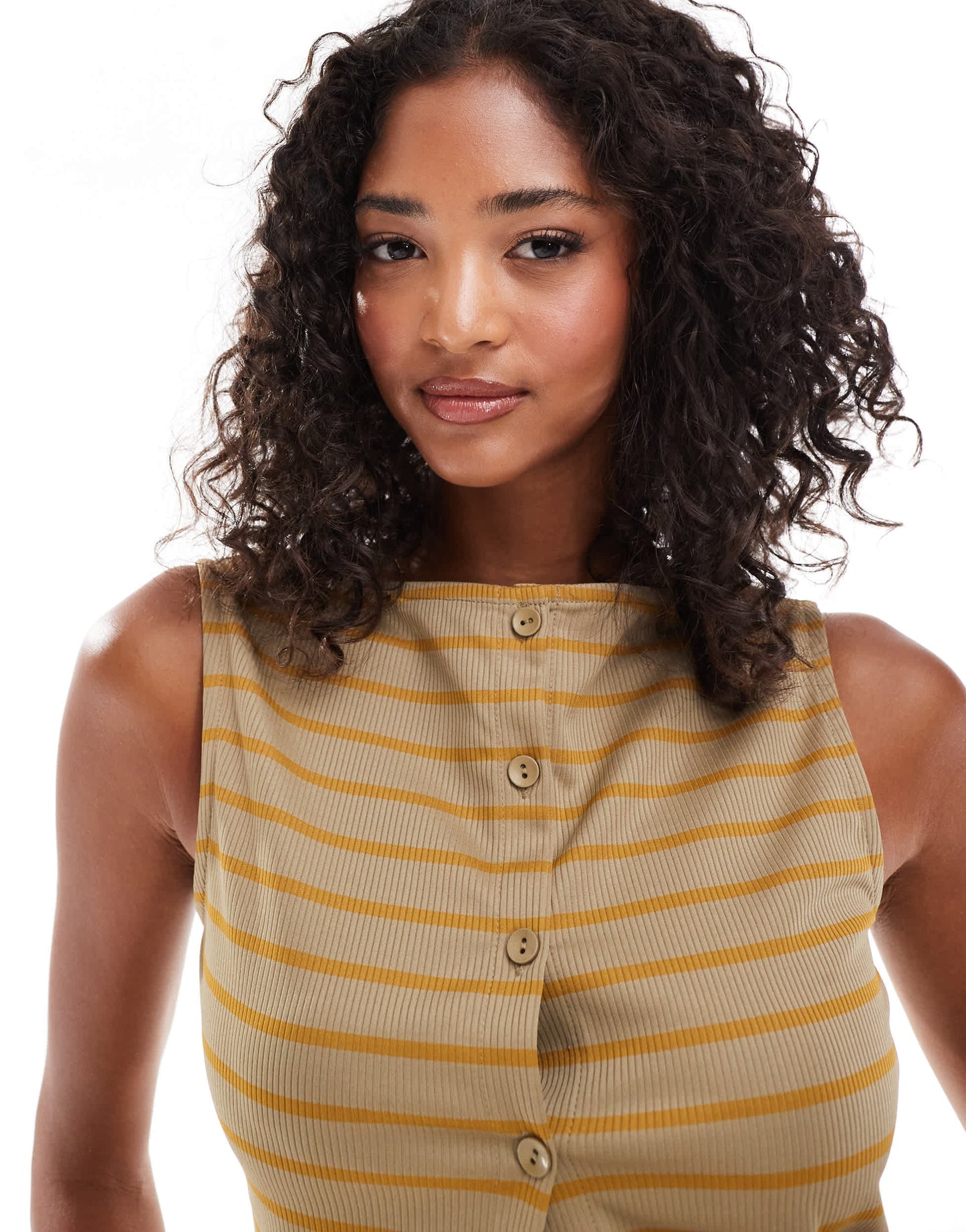 ASOS DESIGN striped button through sleeveless top in khaki