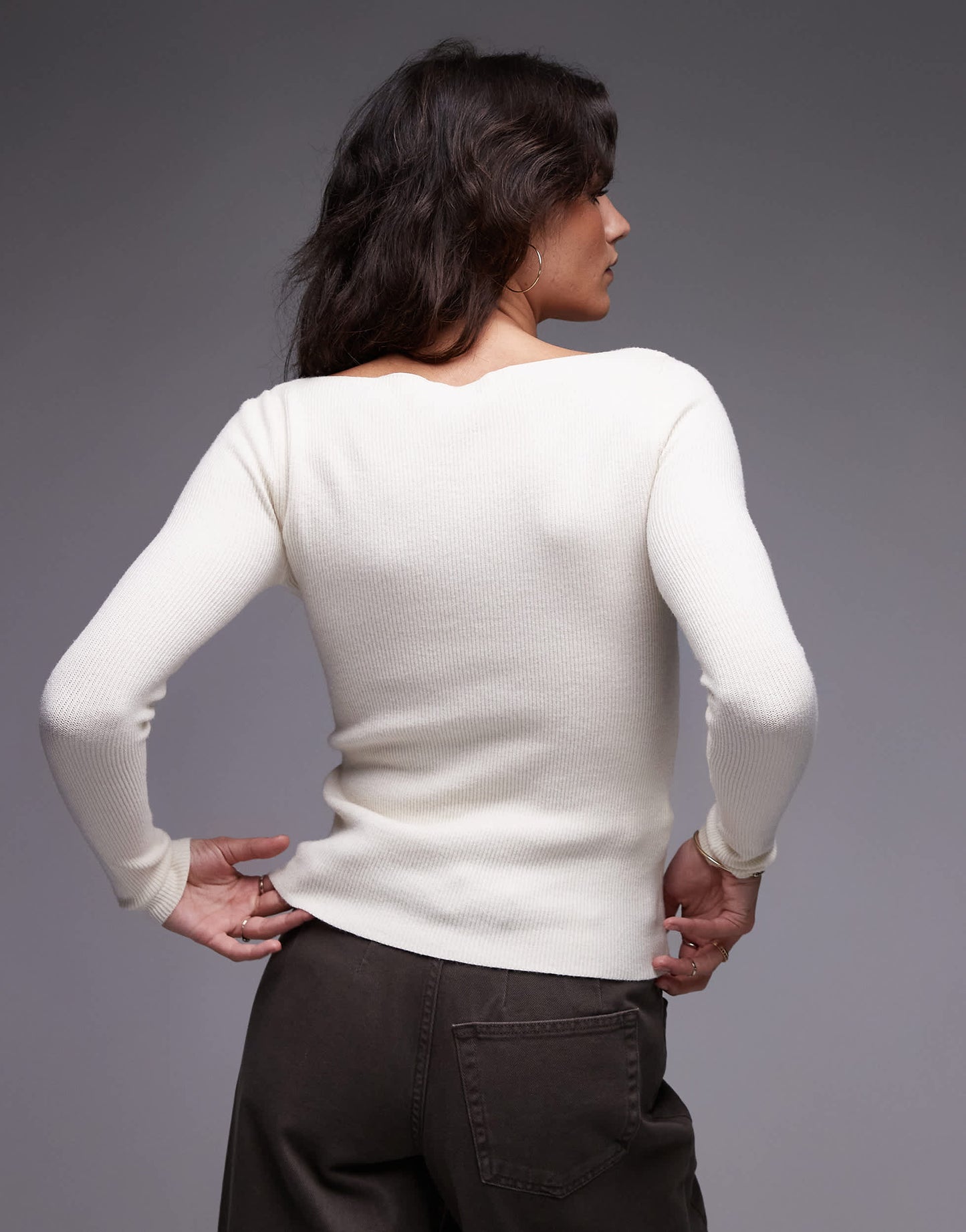 Mango boat neck knitted top in white