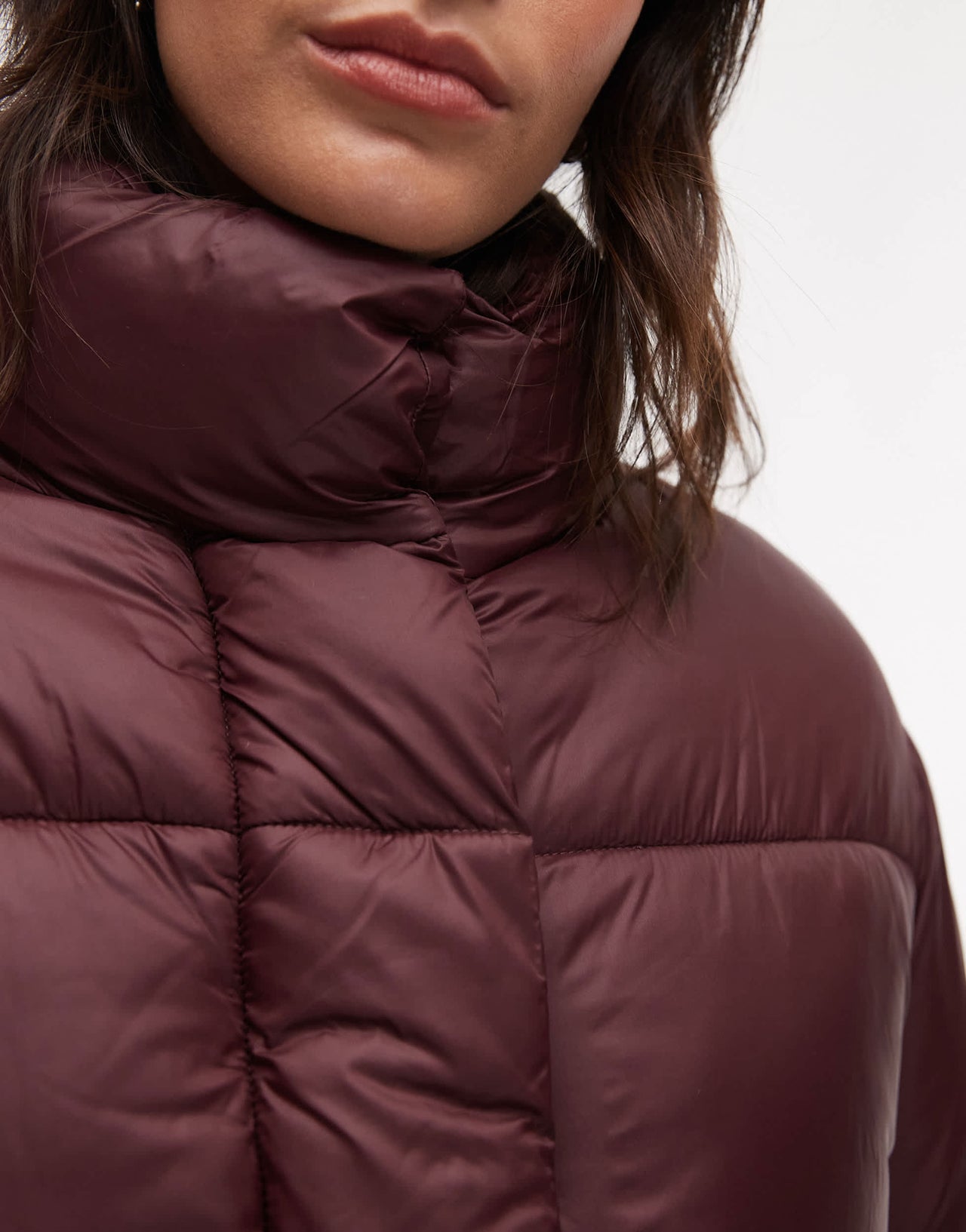 Mango oversized relaxed collar puffer coat in burgundy