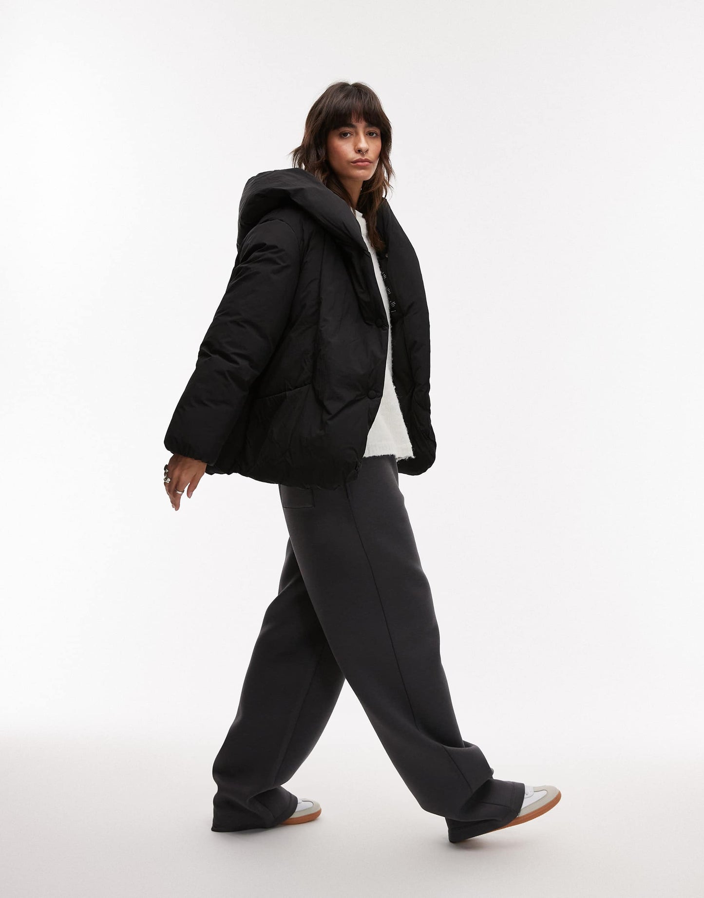 Mango oversized relaxed collar puffer coat in black