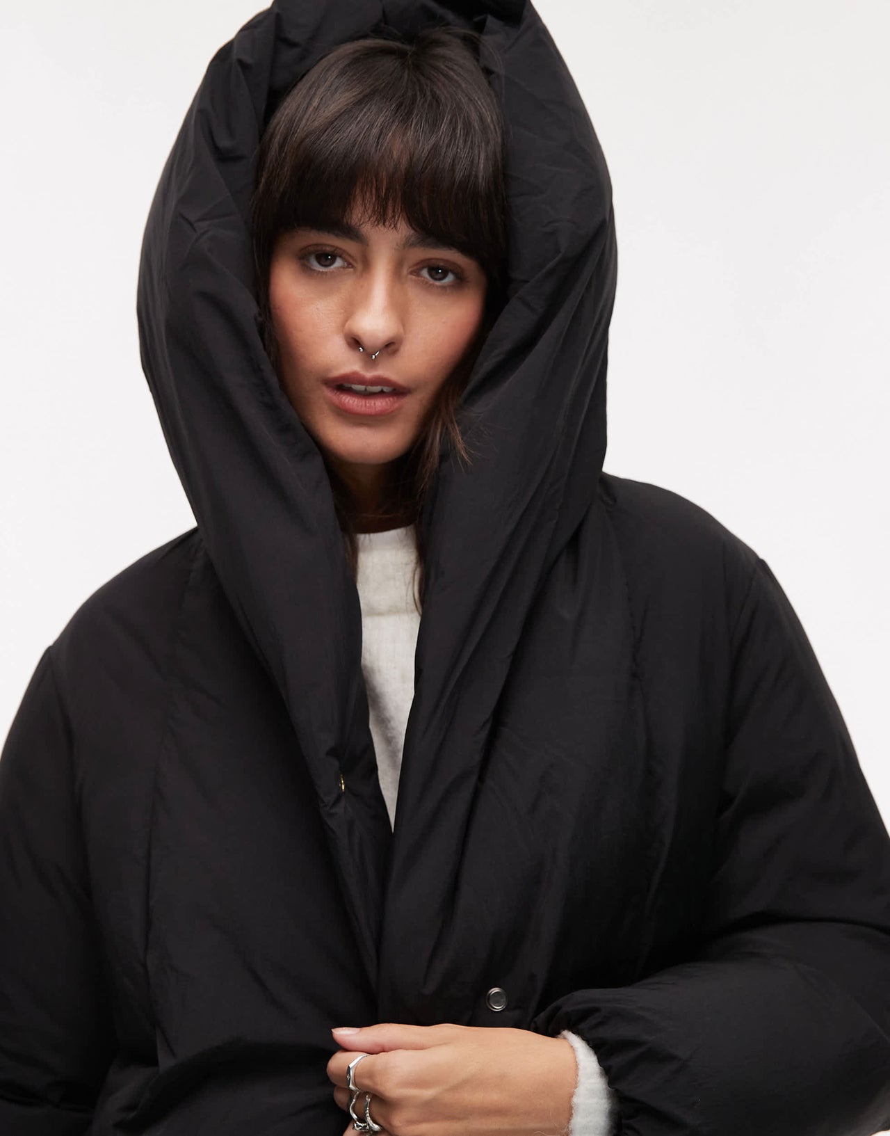 Mango oversized relaxed collar puffer coat in black