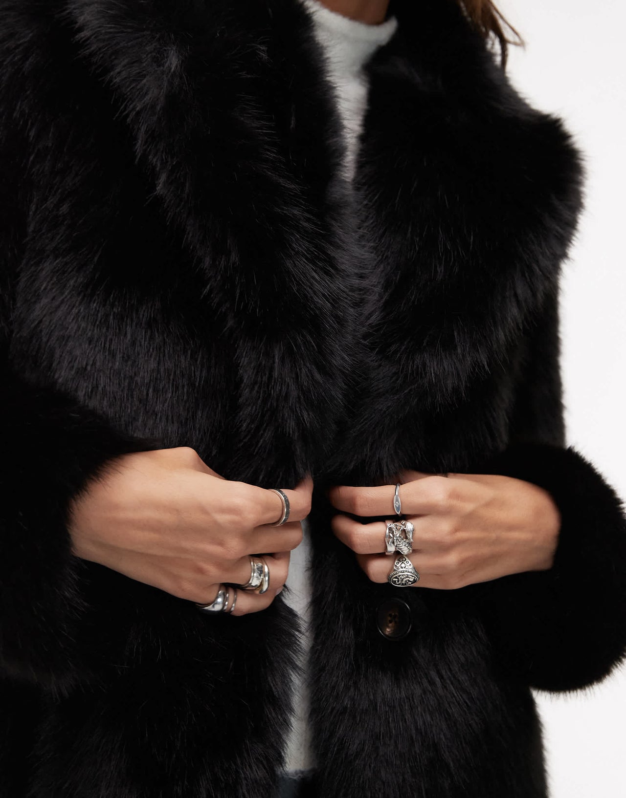 Mango oversized faux fur jacket in black