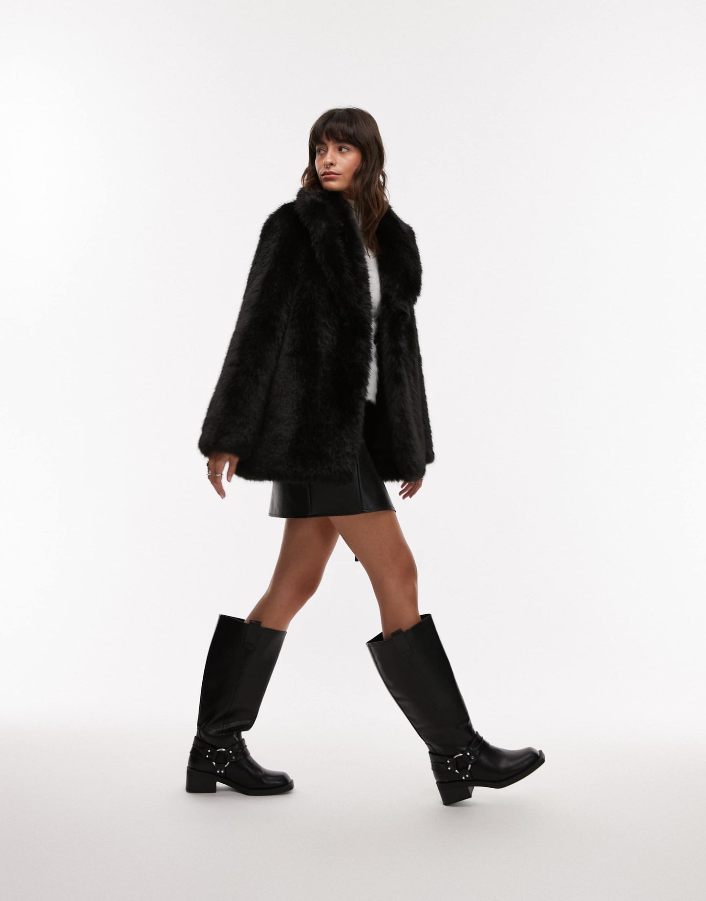 Mango oversized faux fur jacket in black