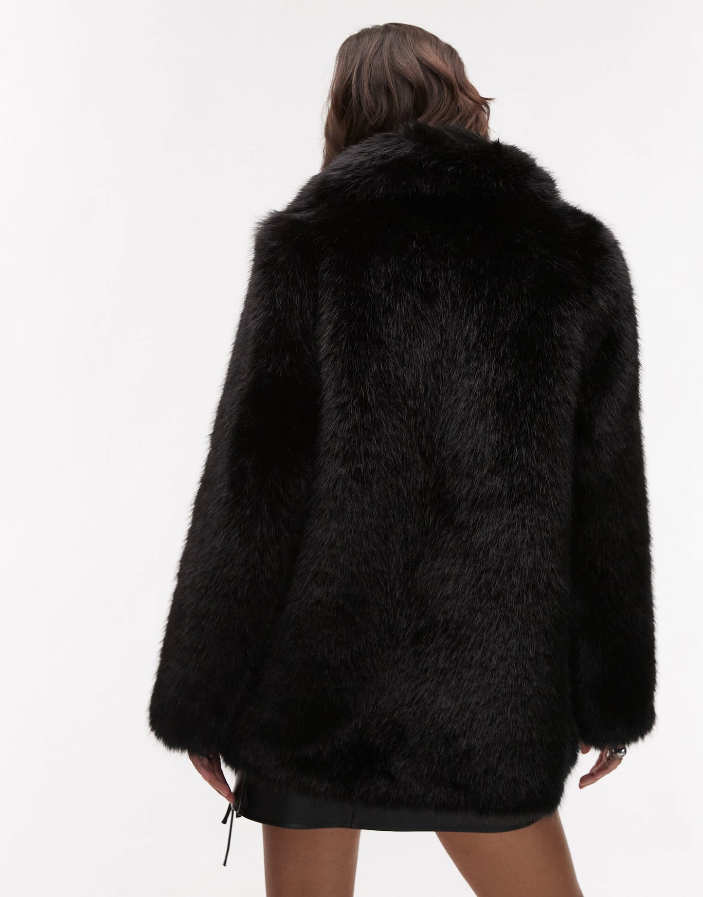 Mango oversized faux fur jacket in black