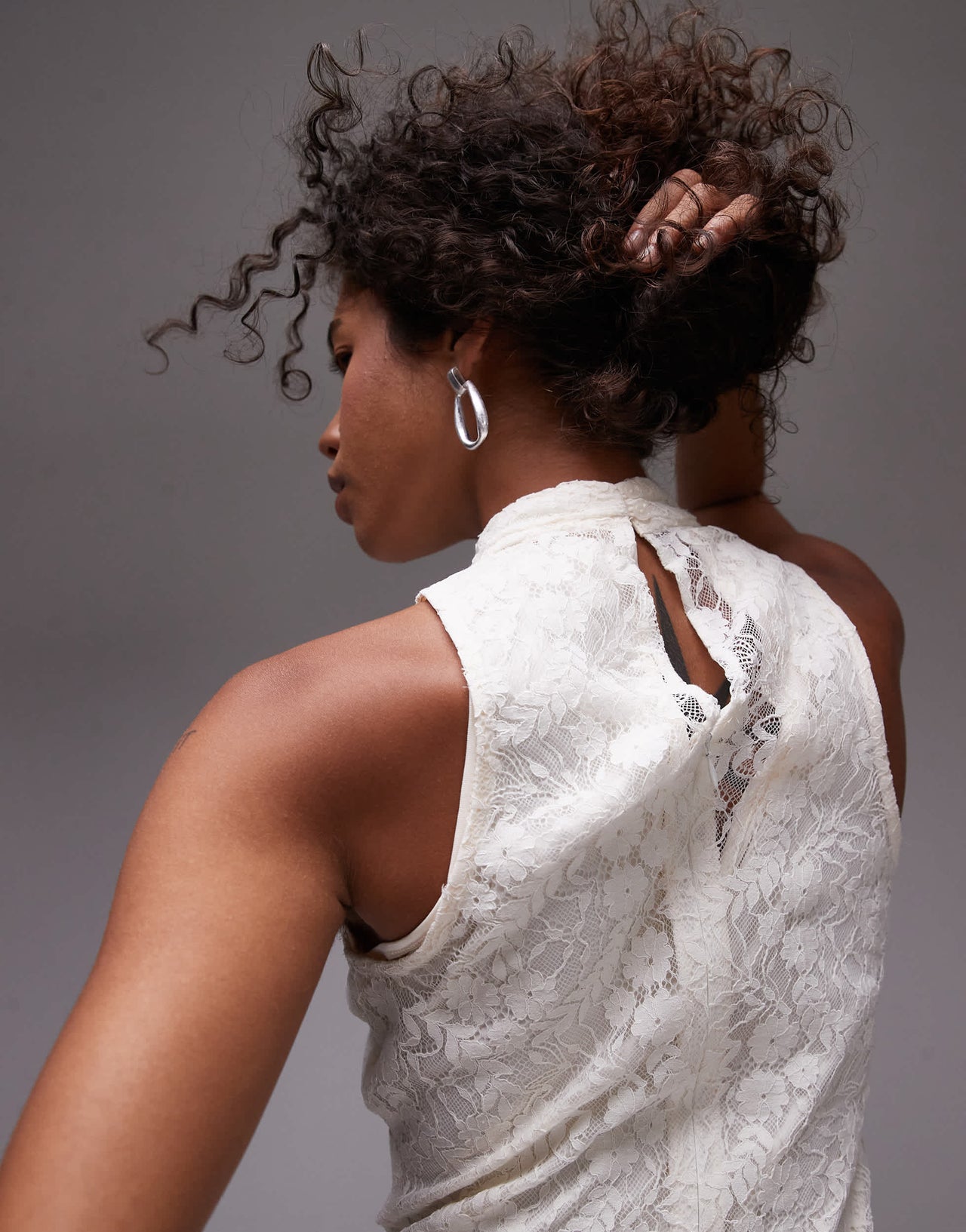 Mango lace hem midi dress in white