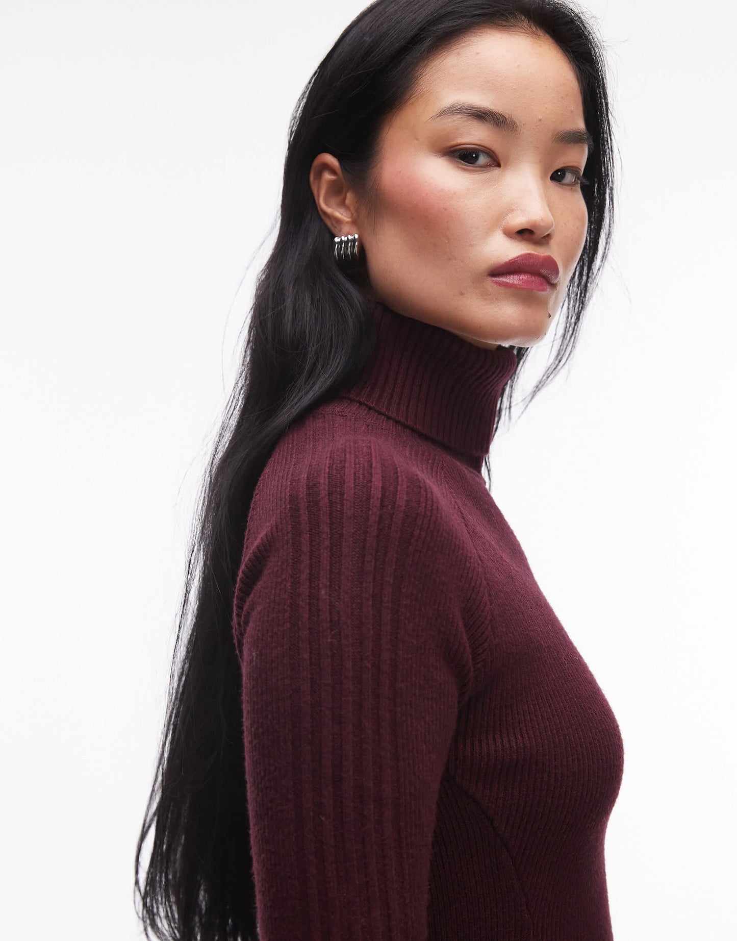 Mango high neck mini knitted dress in dark red