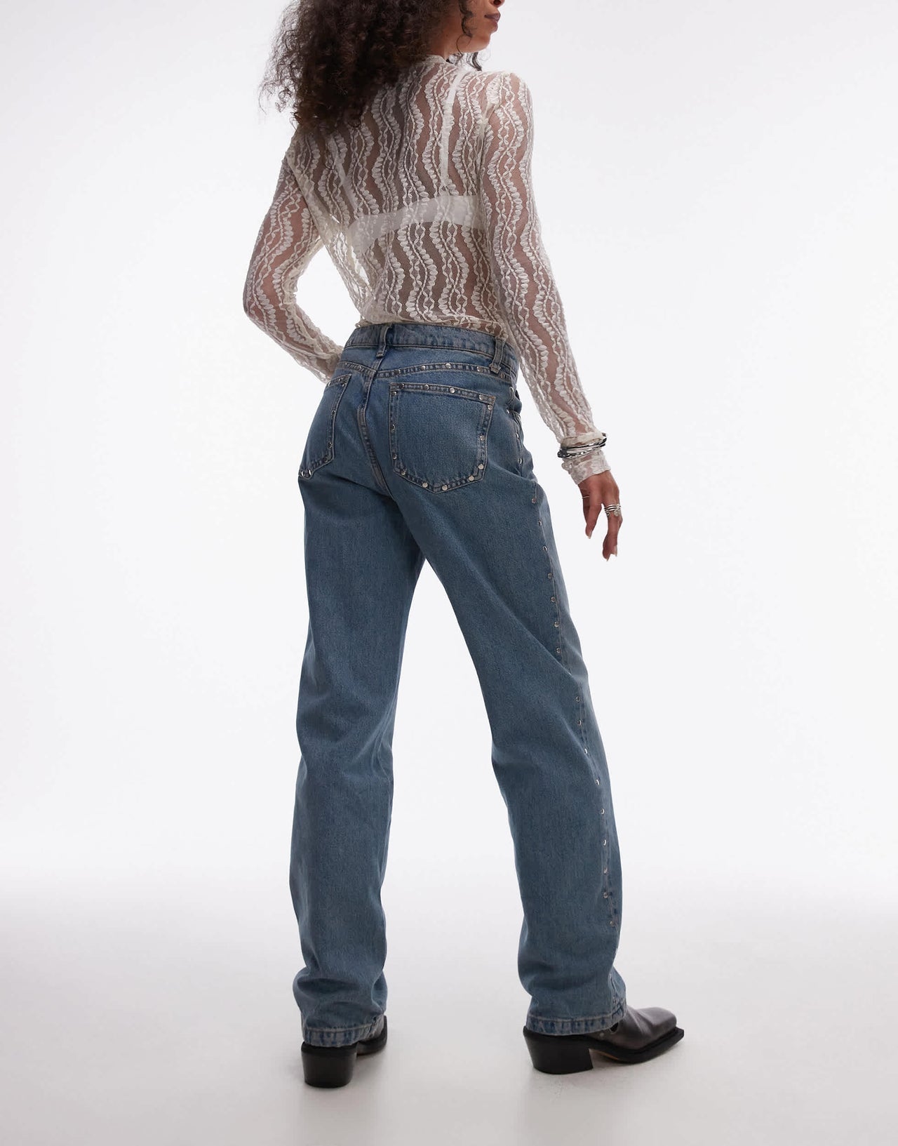 Mango studded side and pocket detail jeans in light blue