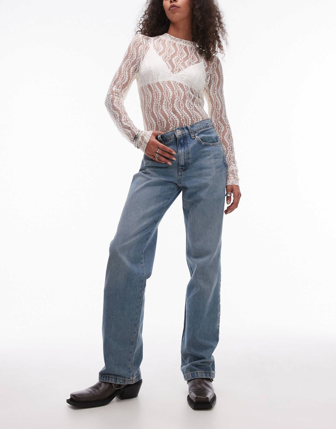 Mango studded side and pocket detail jeans in light blue