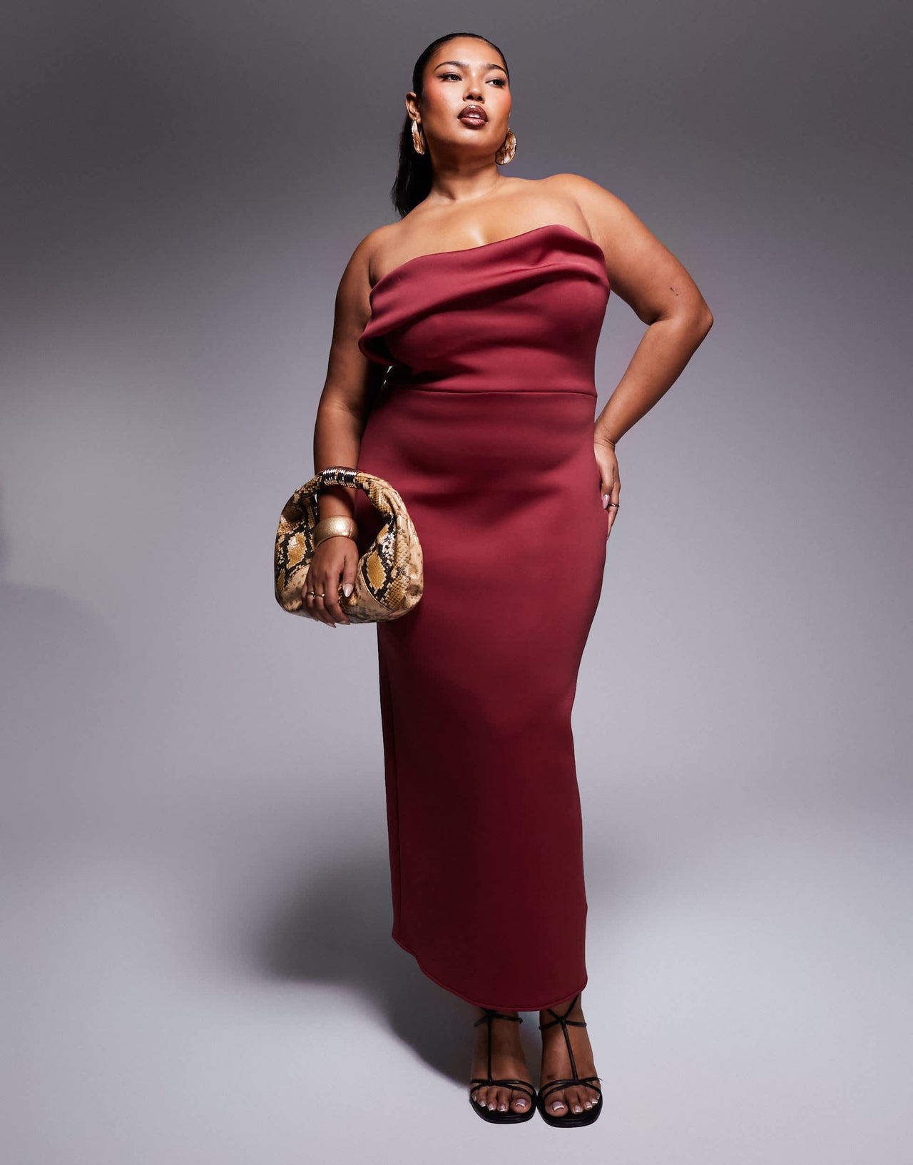 ASOS DESIGN Curve  structured bust detail midi dress in burgundy in scuba-style fabric