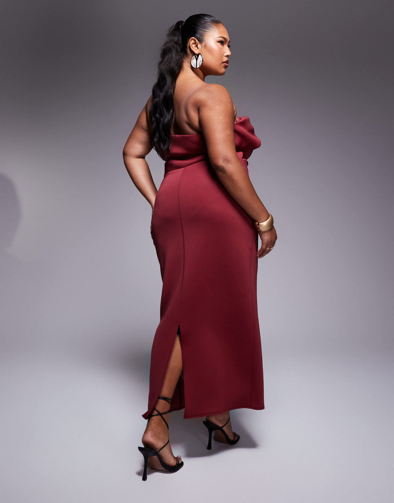 ASOS DESIGN Curve  structured bust detail midi dress in burgundy in scuba-style fabric