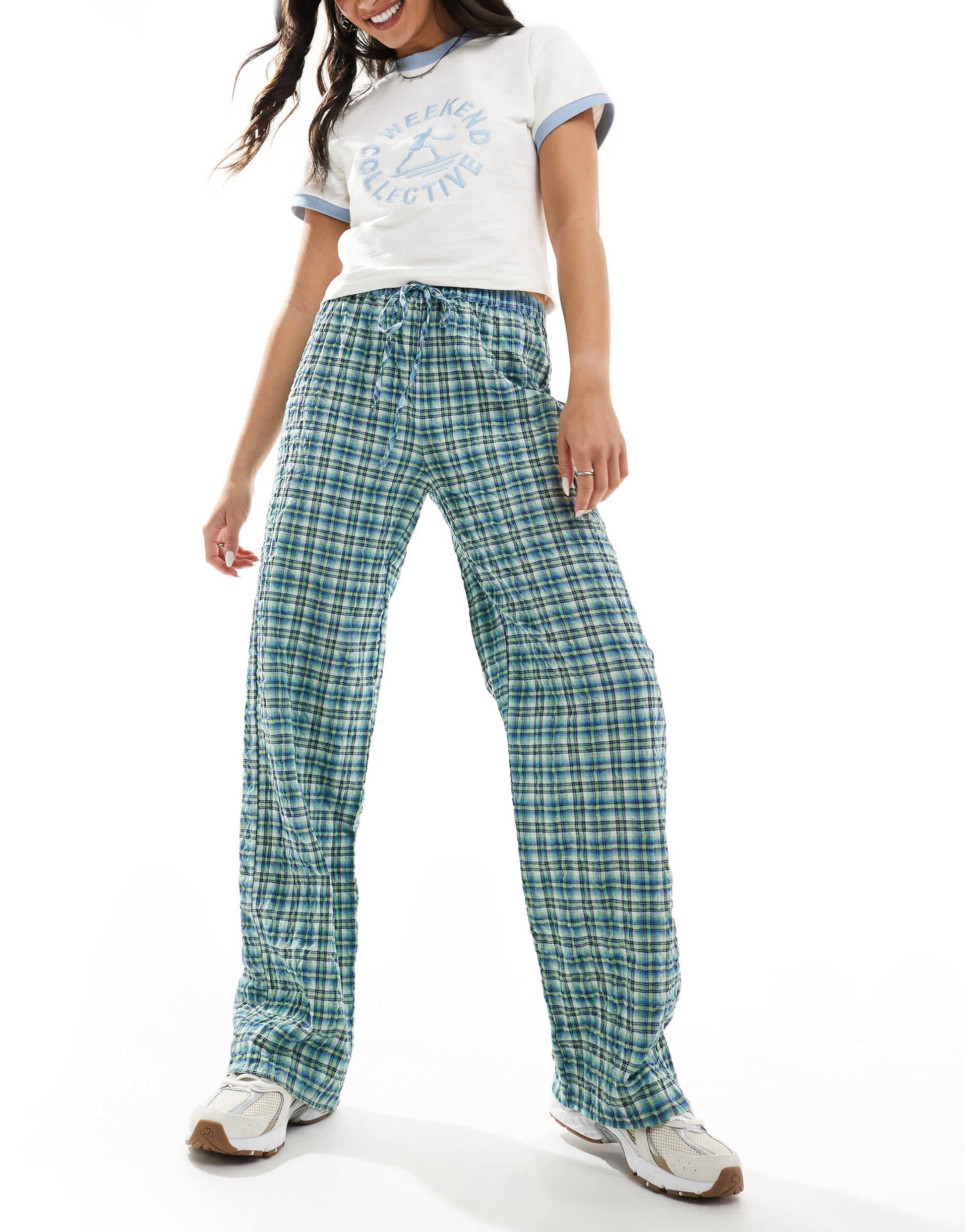 Wide Leg Trousers Pull And Bear Tartan Trousers Pull&Bear Button
