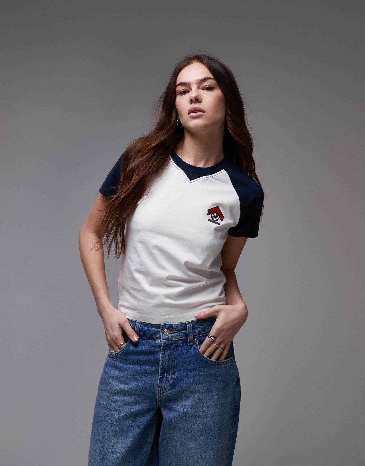 Tommy Jeans raglan t-shirt in white and navy