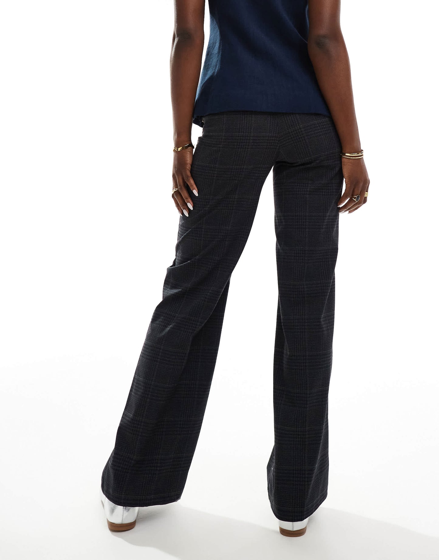 Bershka wide leg tailored trousers in grey check
