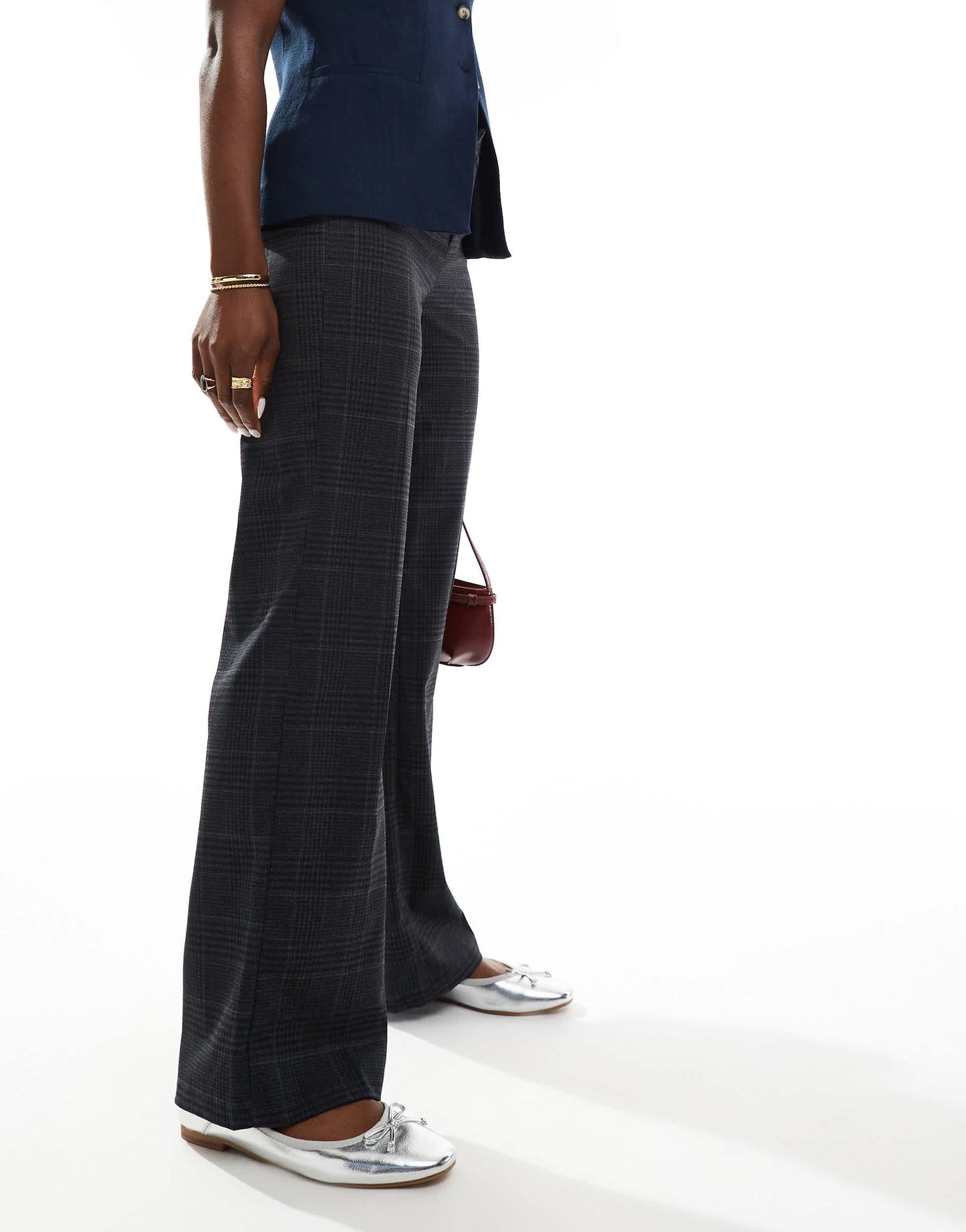 Bershka wide leg tailored trousers in grey check
