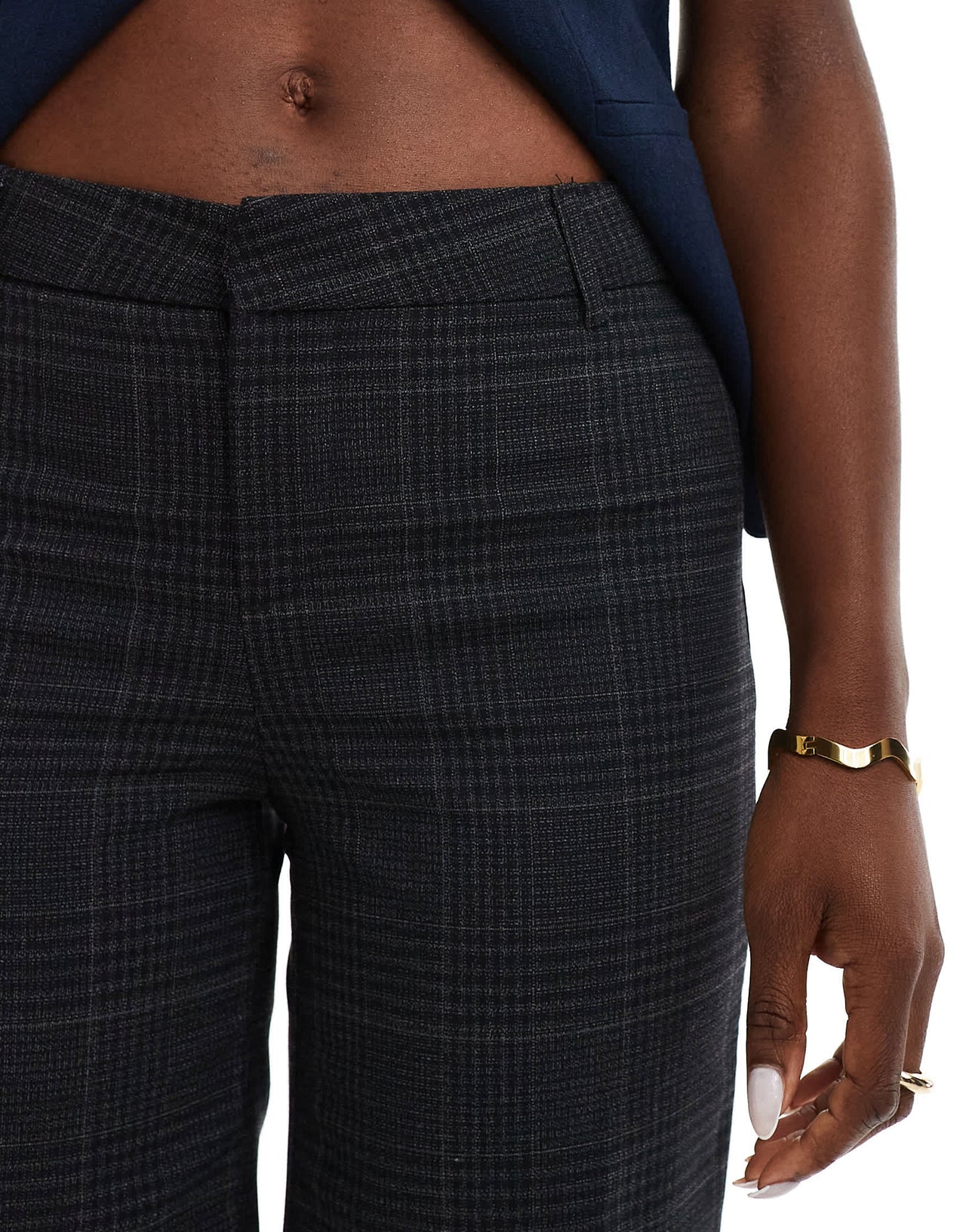 Bershka wide leg tailored trousers in grey check