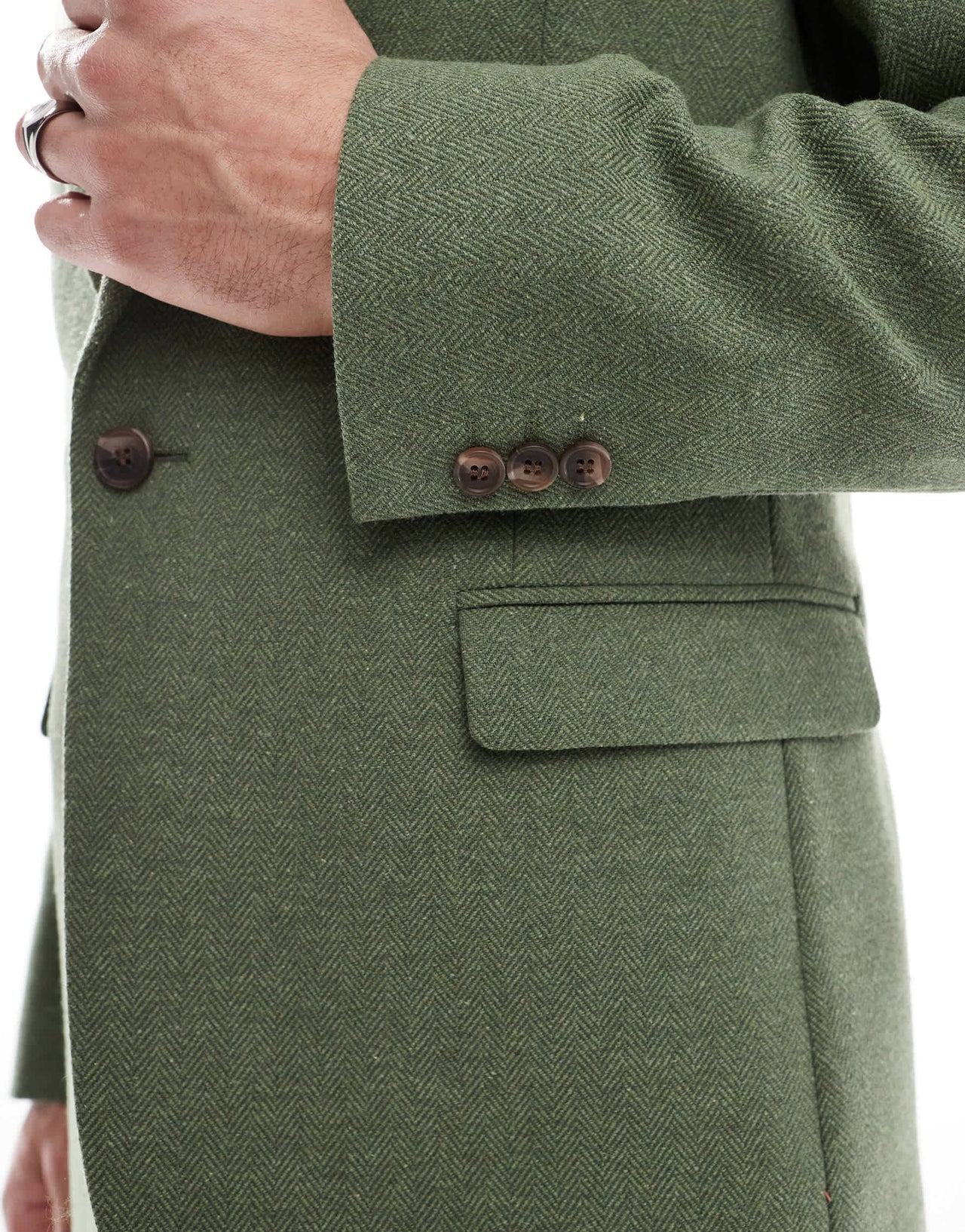 ASOS DESIGN slim suit jacket with wool in green herringbone