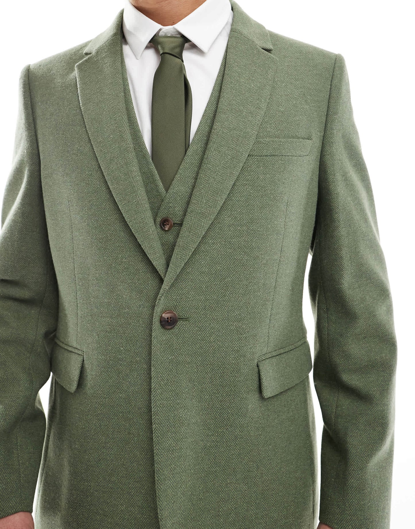 ASOS DESIGN slim suit jacket with wool in green herringbone