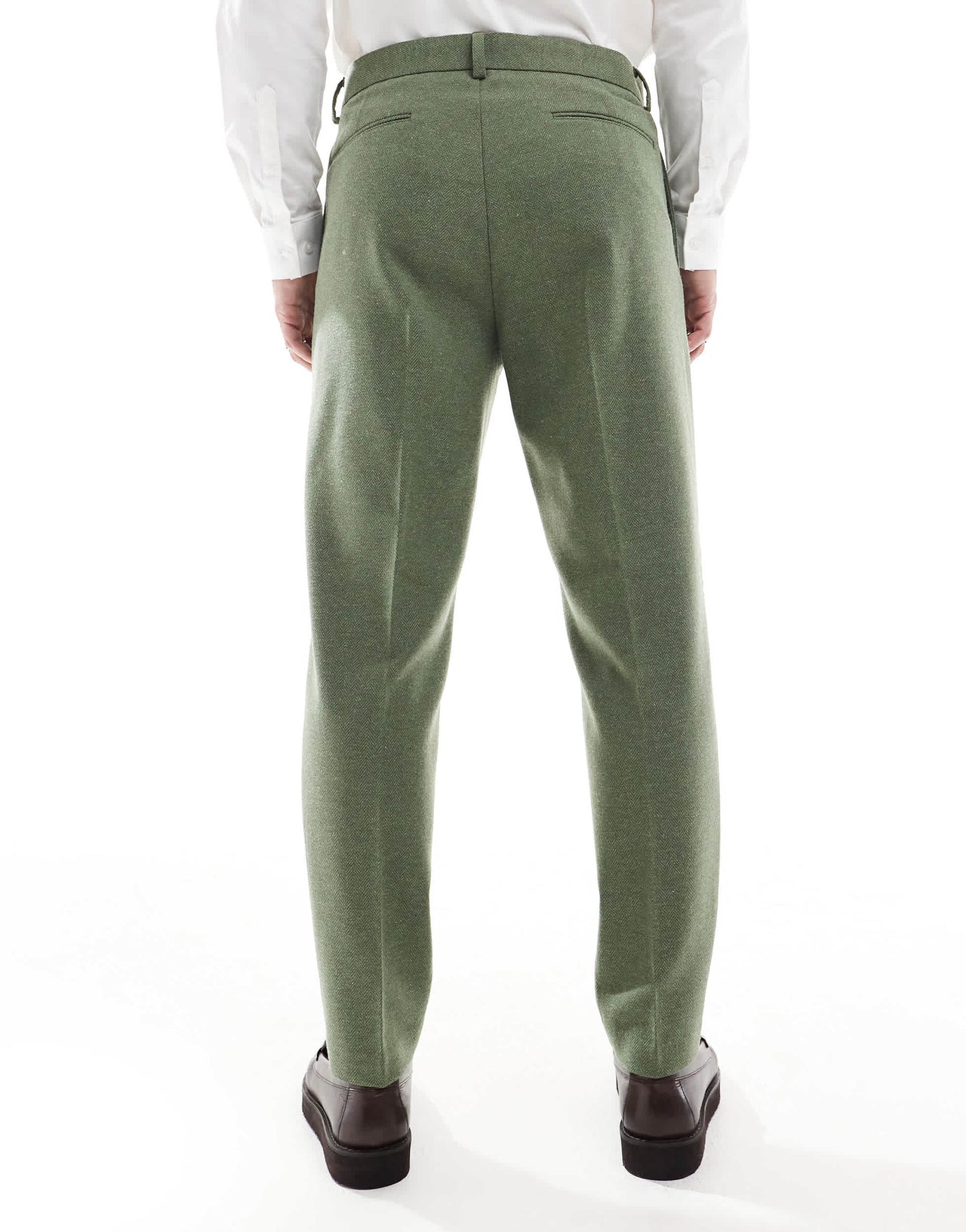 ASOS DESIGN tapered suit trousers with wool in green herringbone