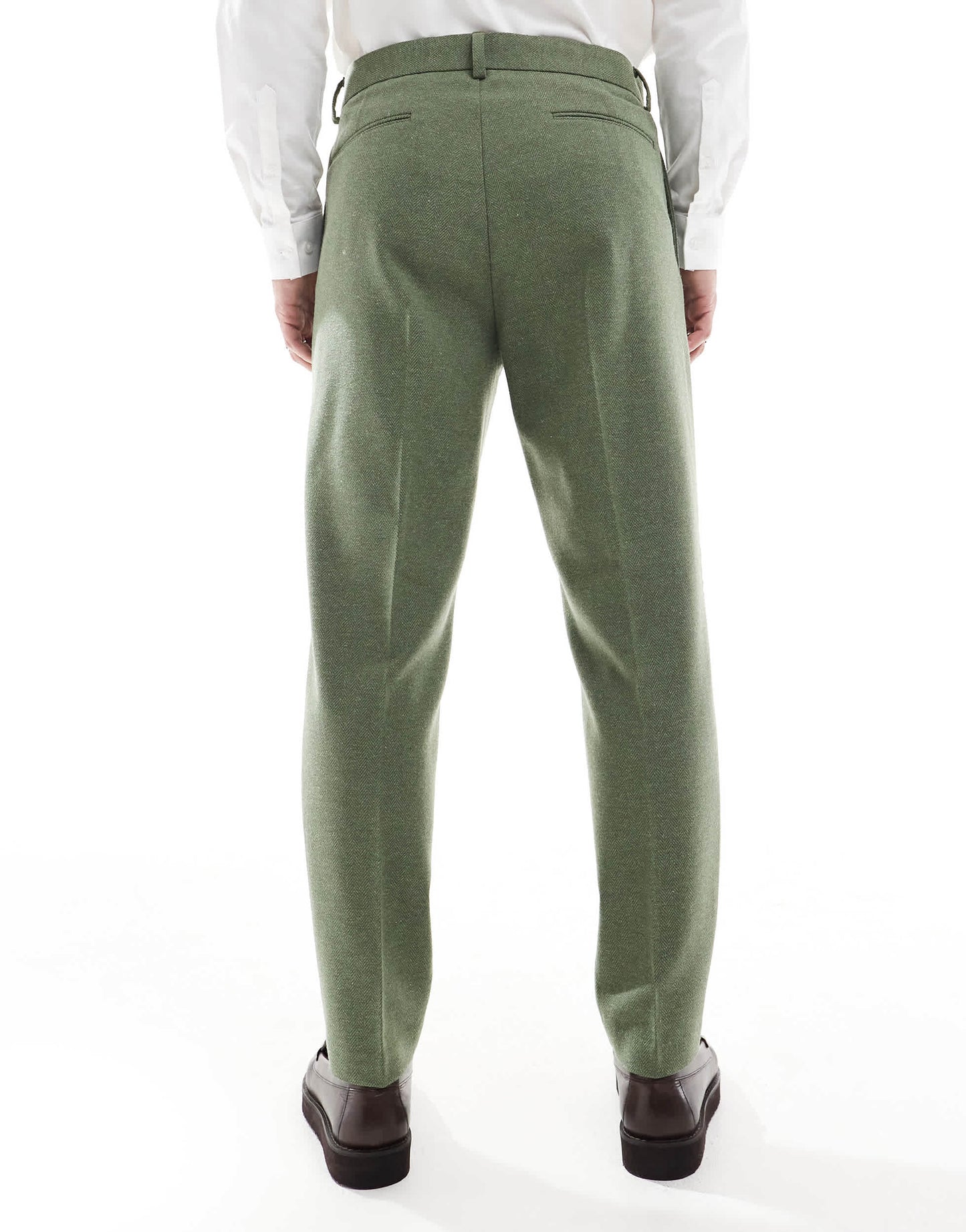 ASOS DESIGN tapered suit trousers with wool in green herringbone