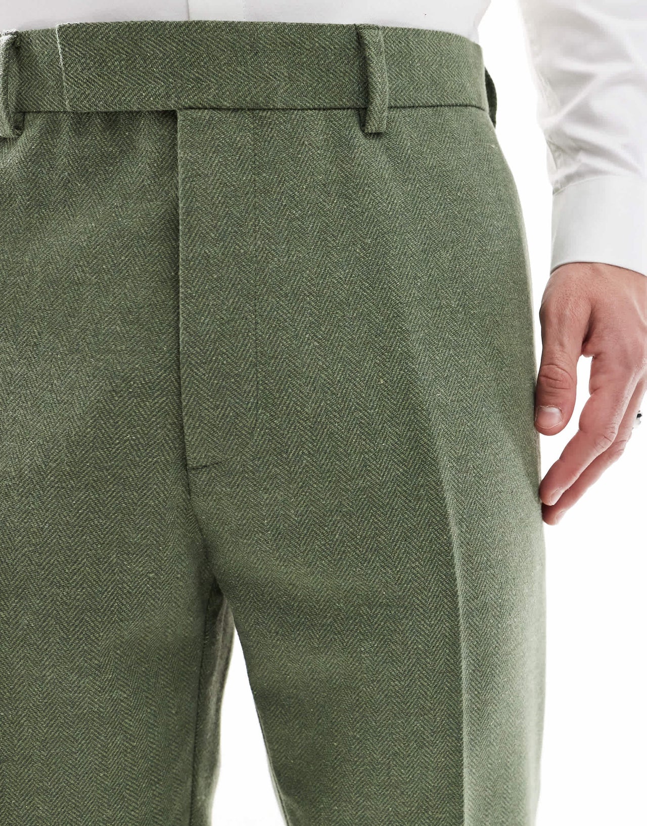 ASOS DESIGN tapered suit trousers with wool in green herringbone