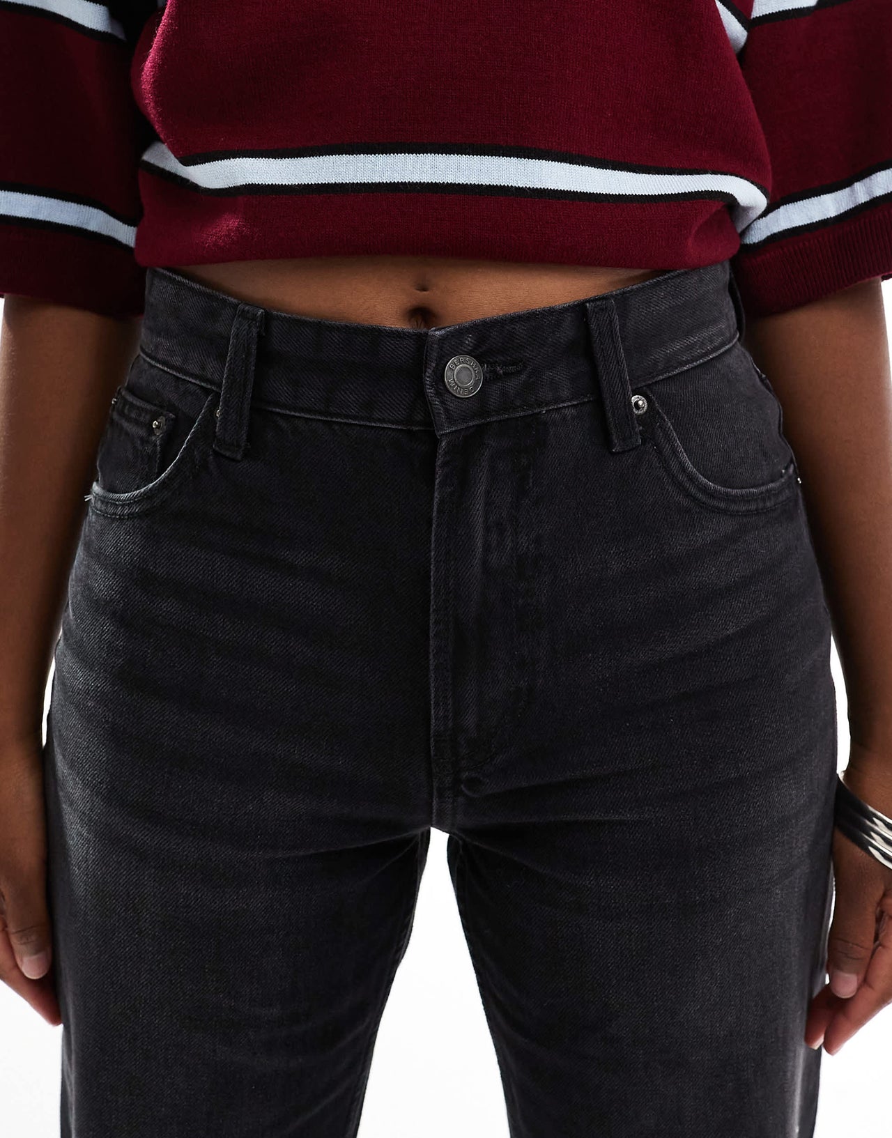 Bershka ripped knee wide leg jeans in black