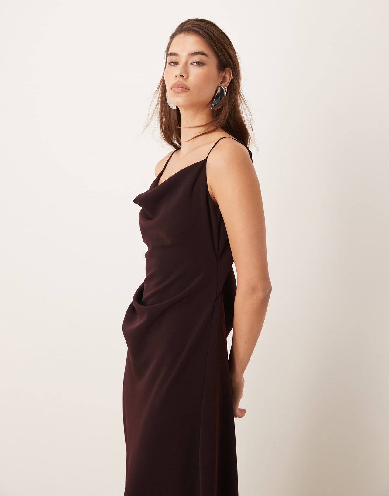 ASOS DESIGN crepe cami maxi dress with open back in dark plum