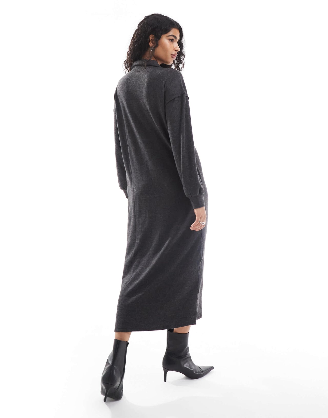 Vero Moda supersoft polo neck ankle dress in black melange