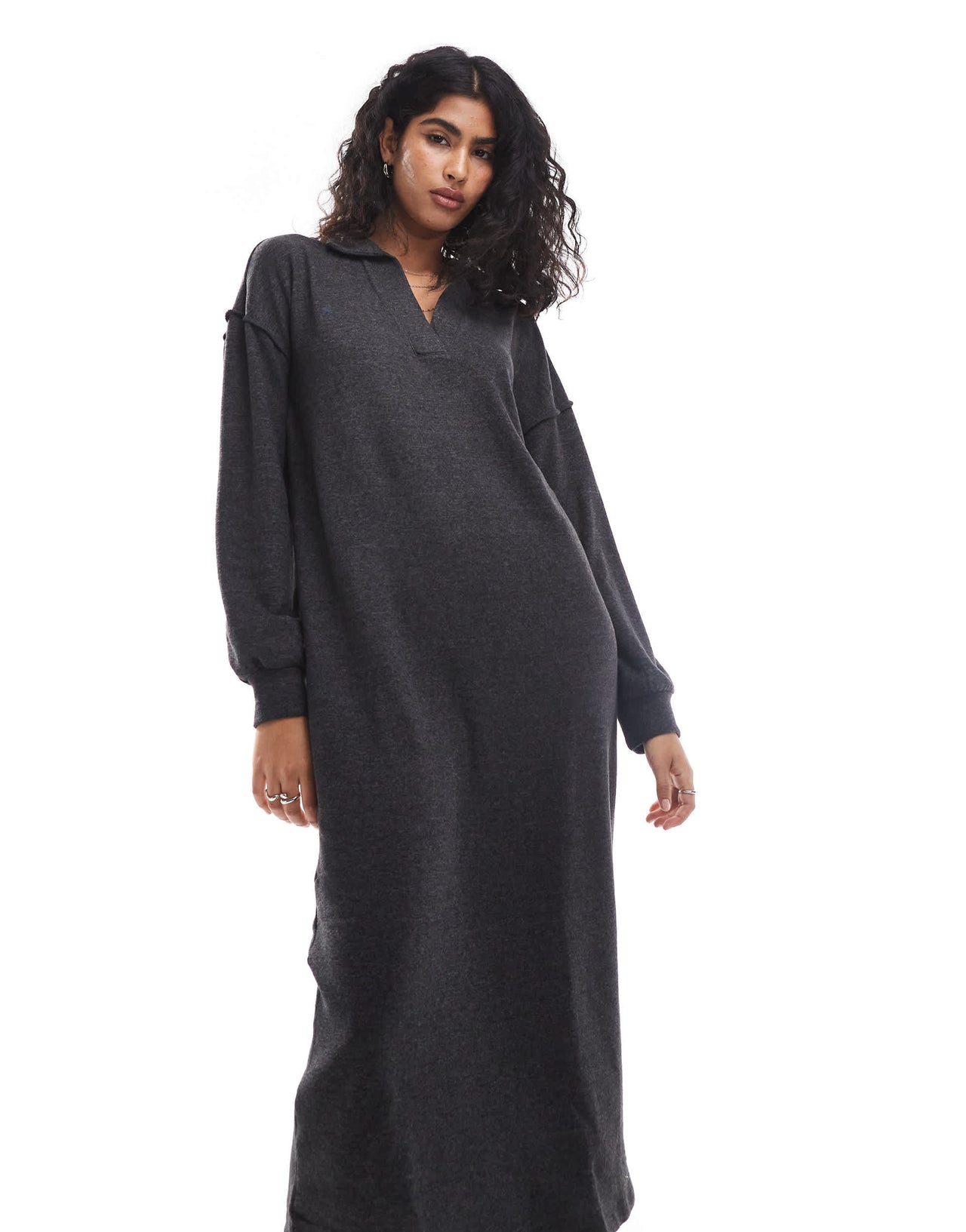 Vero Moda supersoft polo neck ankle dress in black melange