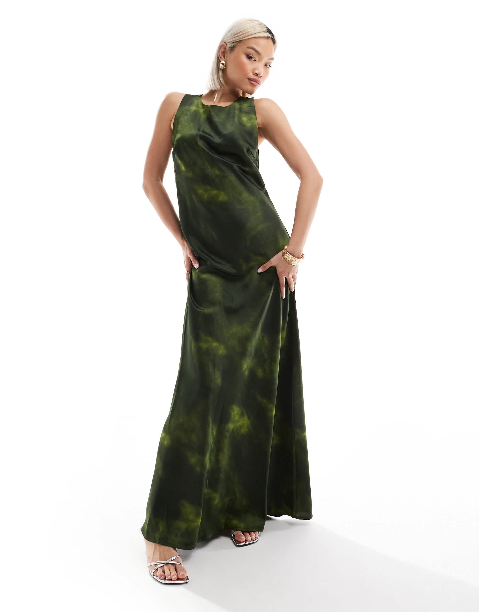 Vero Moda Aware satin maxi dress iin green abstract print