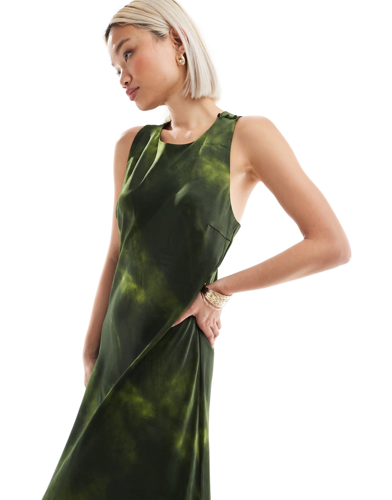 Vero Moda Aware satin maxi dress iin green abstract print