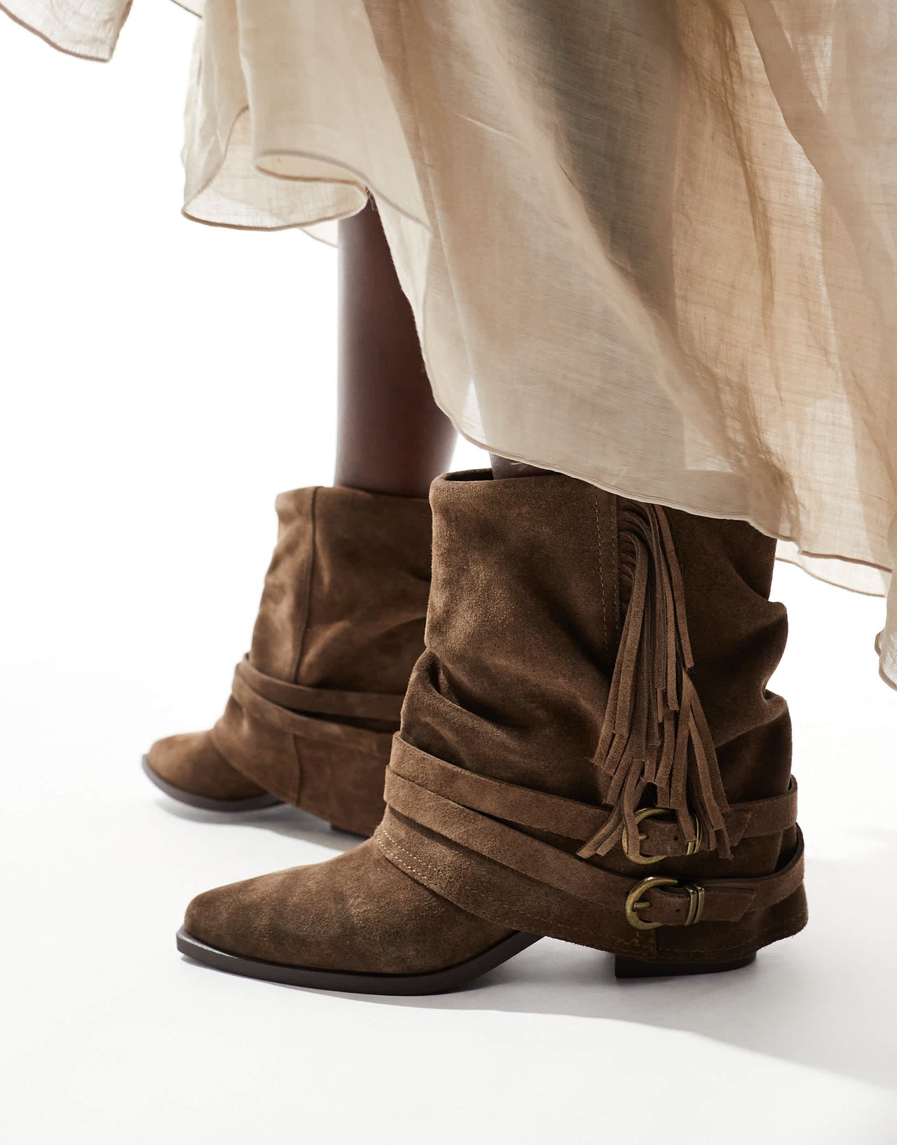 Stradivarius slouchy short boot in dark brown