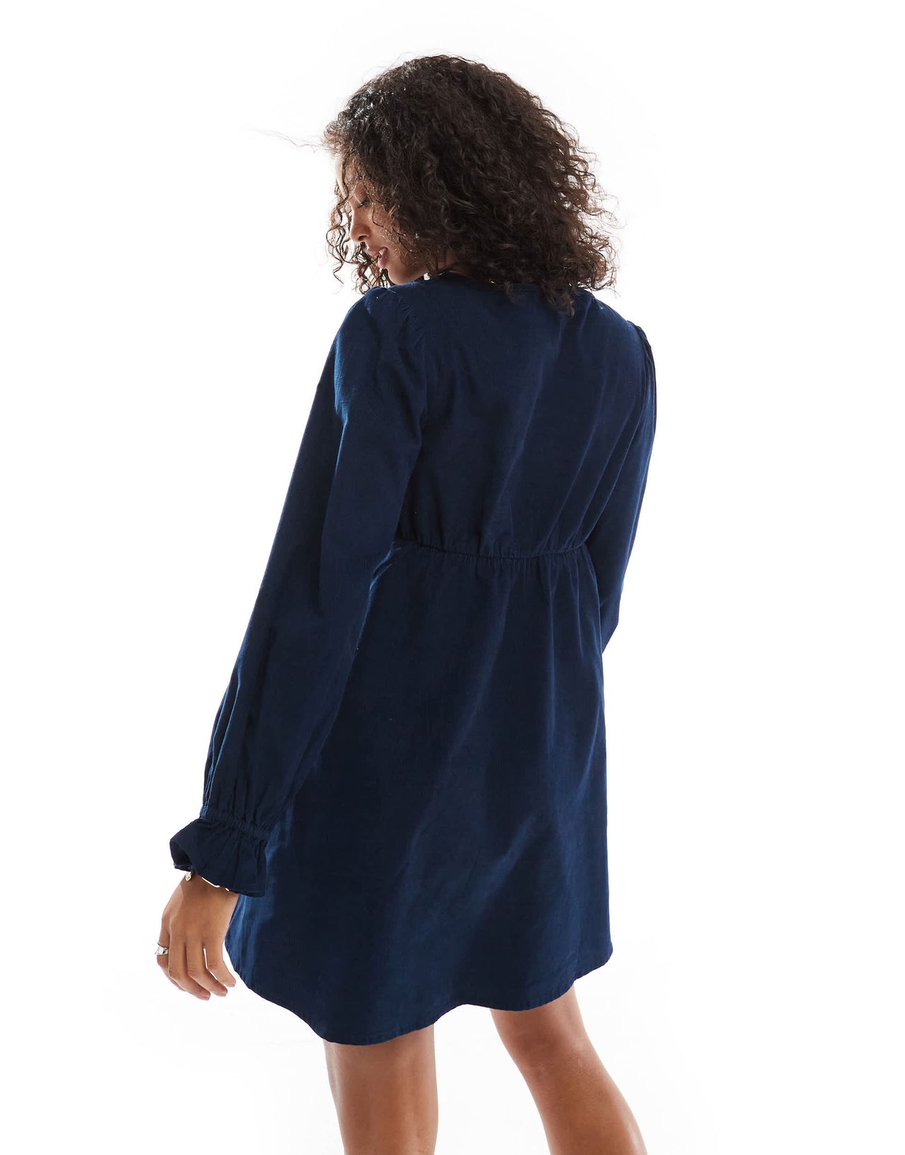 Wednesday's Girl cord bow front mini smock dress in deep navy