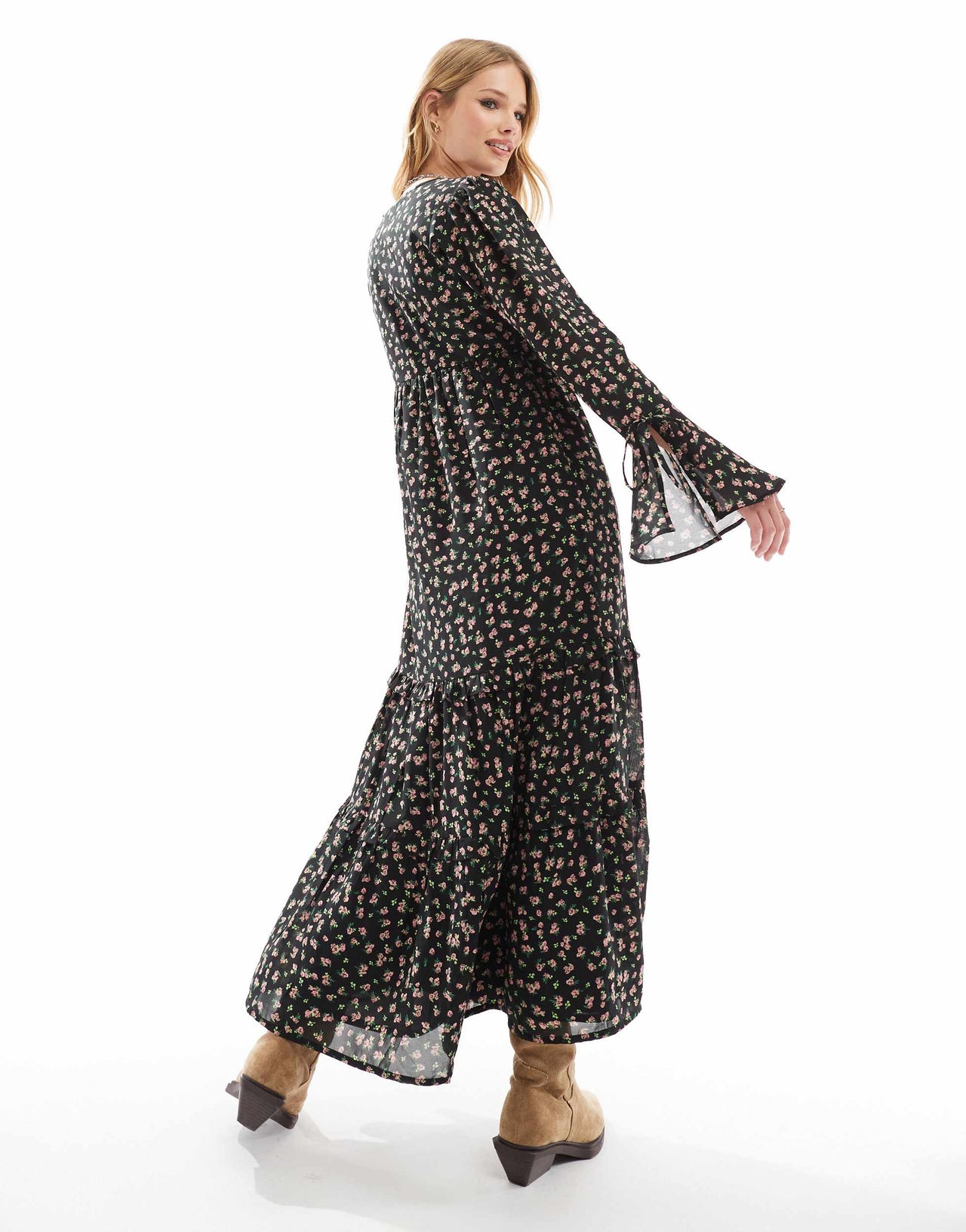 Wednesday's Girl grunge floral floaty midaxi dress in black