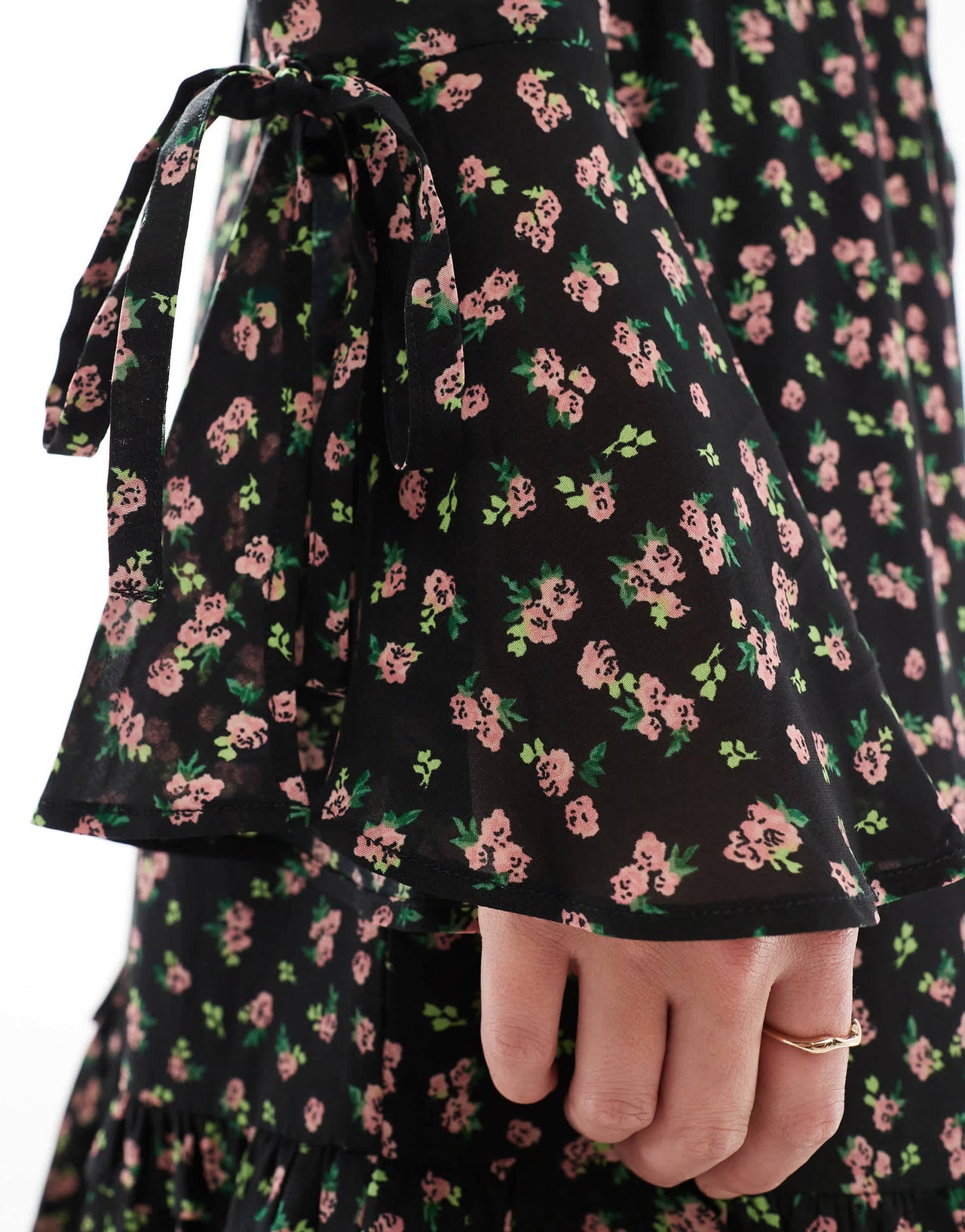 Wednesday's Girl grunge floral floaty midaxi dress in black