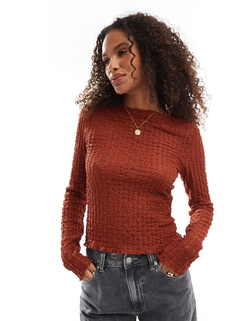AWARE textured long sleeved top in rust brown – ASOS Sample Sale