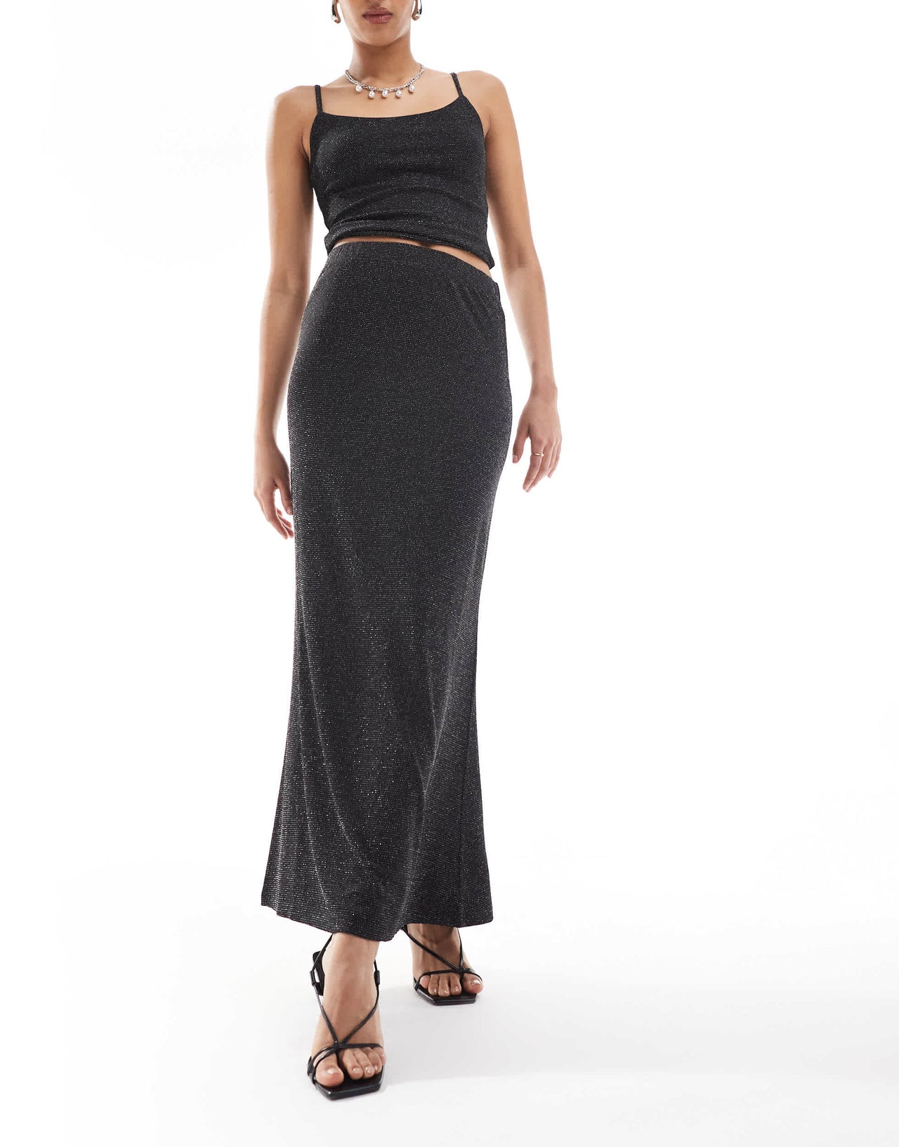 Vero Moda mix & match maxi skirt co-ord in black glitter