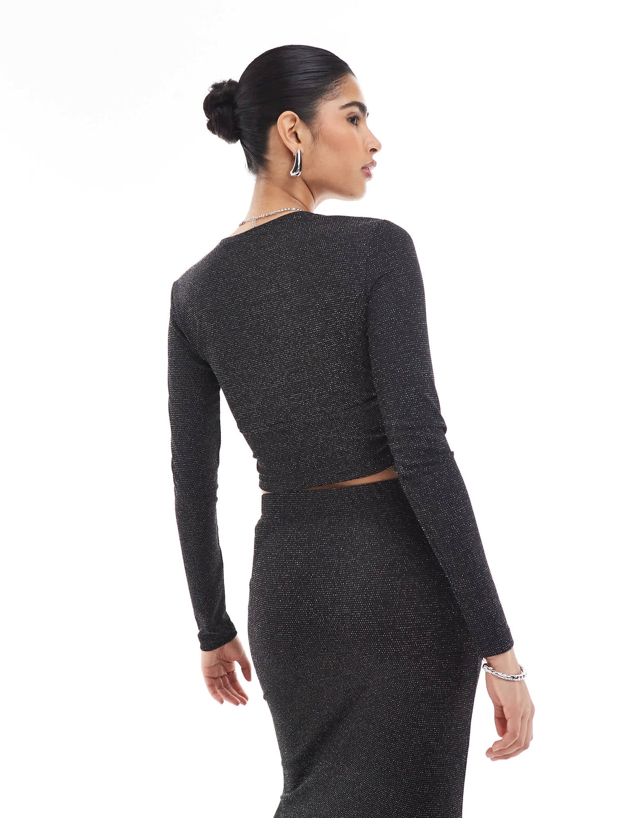 Vero Moda mix & match cross front top co-ord in black glitter