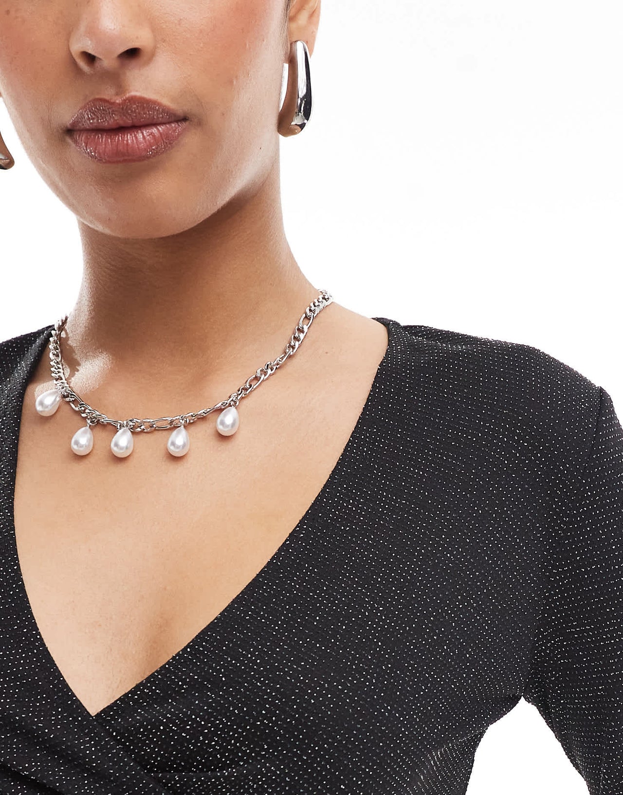 Vero Moda mix & match cross front top co-ord in black glitter