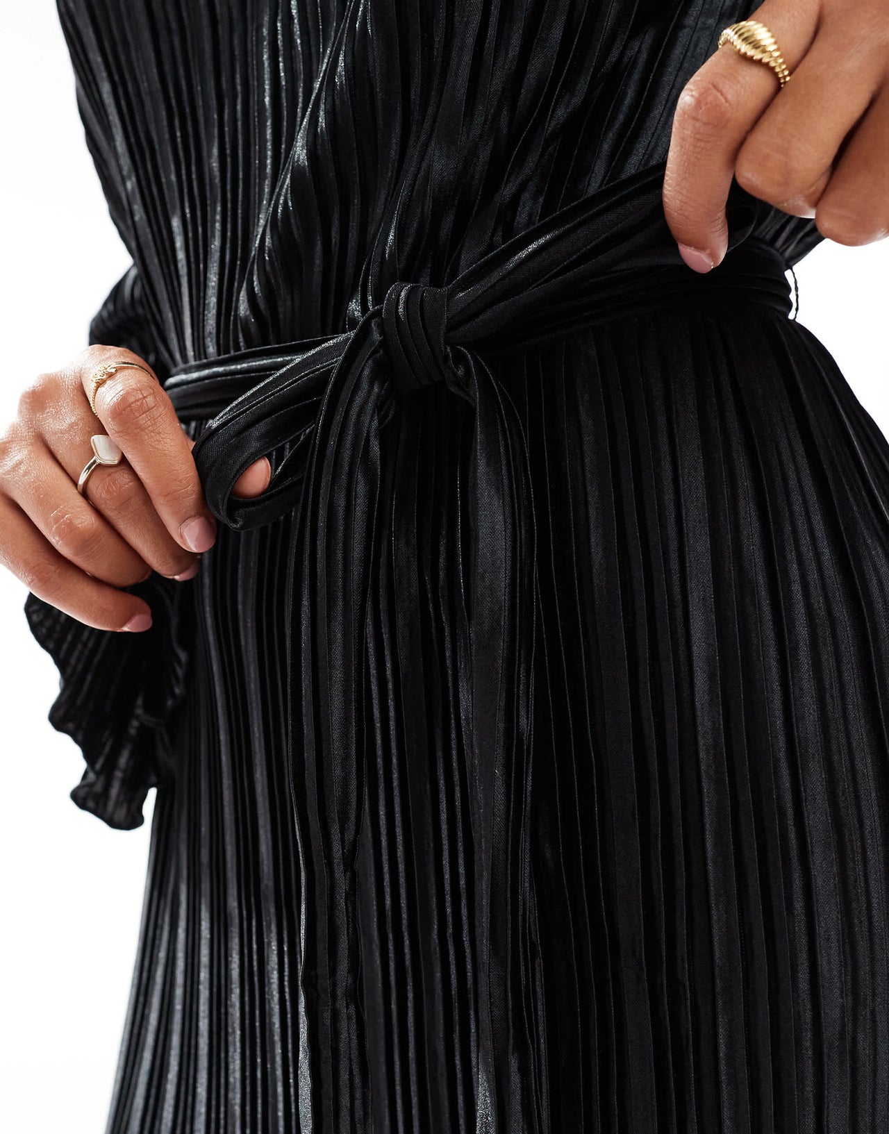 Vero Moda tie waist plisse mini dress in black