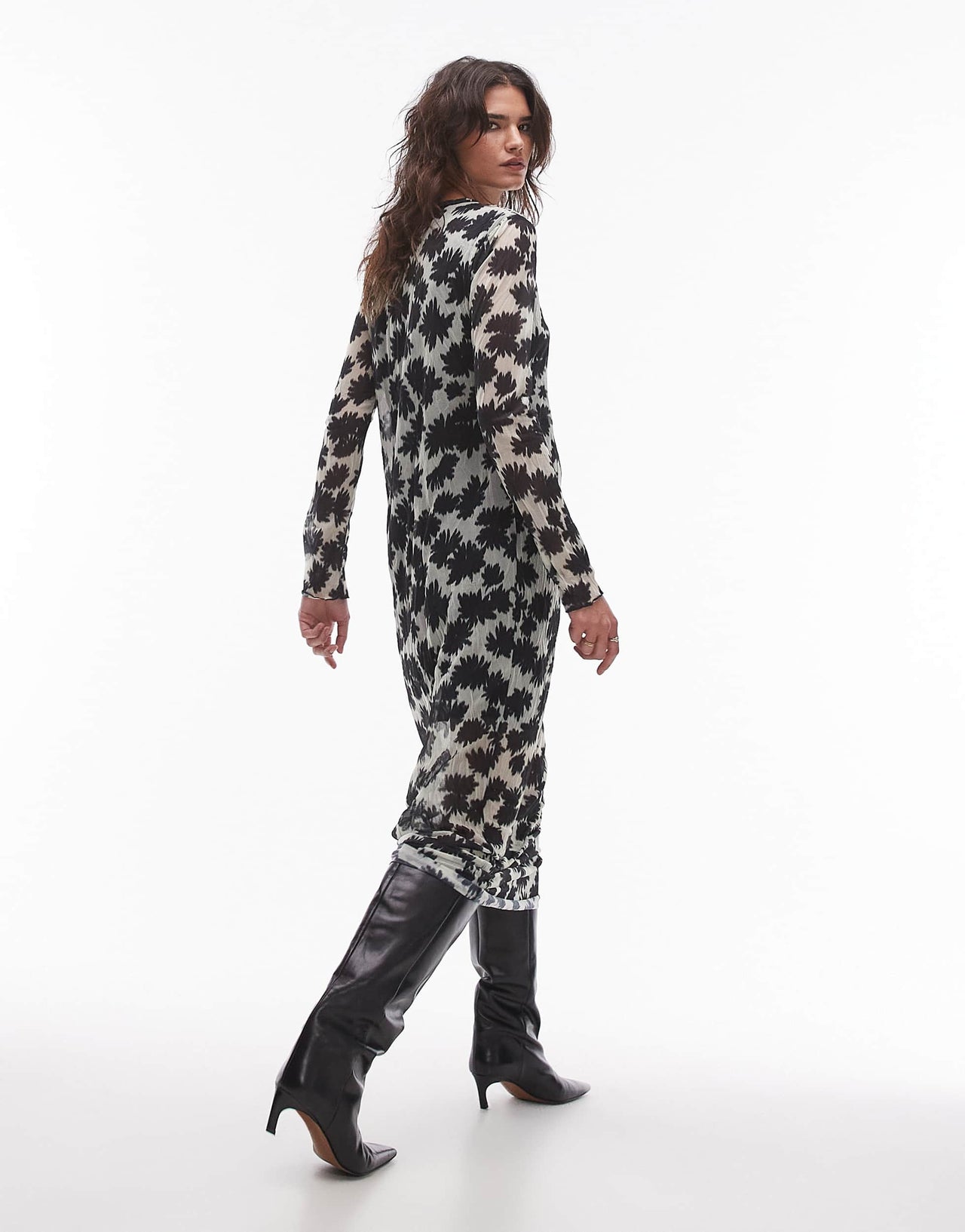 Topshop crinkle floral midaxi dress in mono