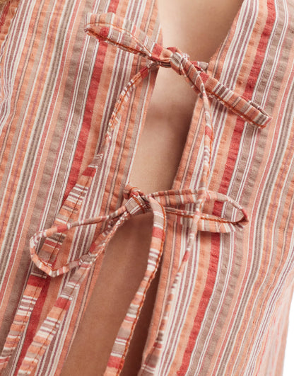 ASOS DESIGN tie front waistcoat in multi colour stripe