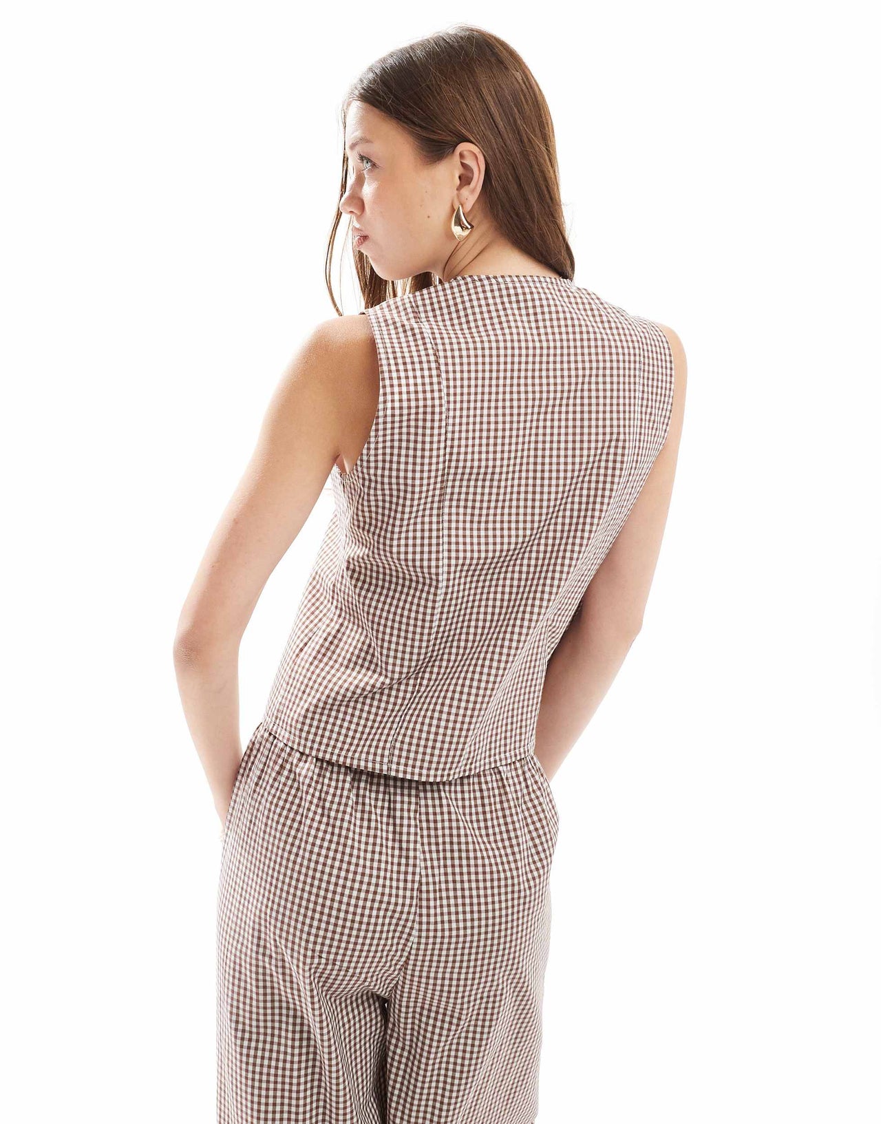 ASOS DESIGN tie front waistcoat in brown gingham