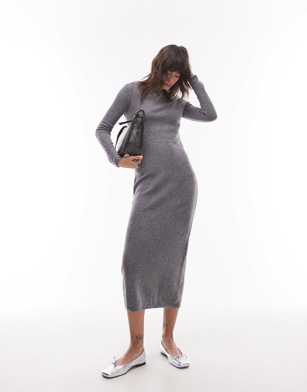 Mango boat neck light weight midi dress in grey