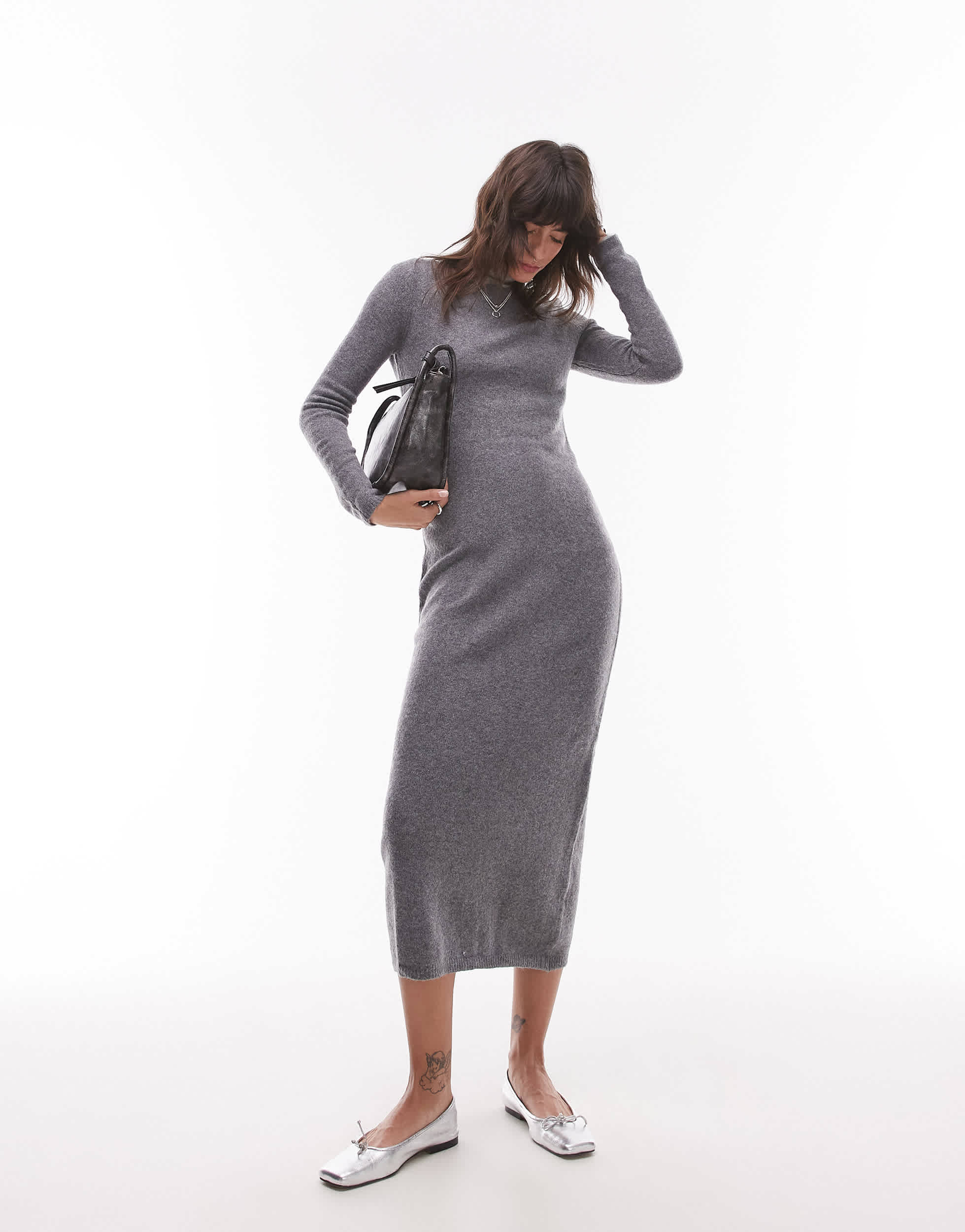 Mango boat neck light weight midi dress in grey