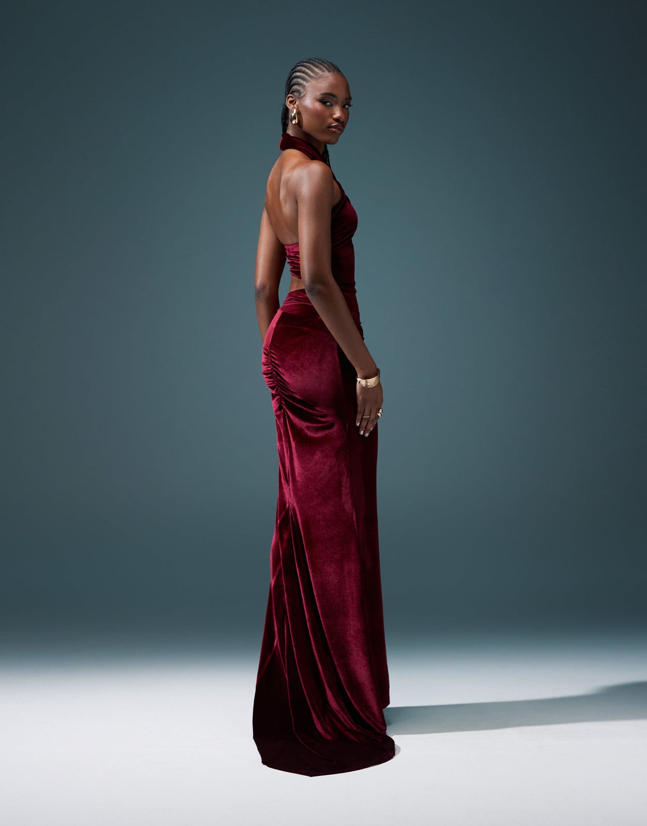 ASOS DESIGN velvet wrap around neckline maxi dress in burgundy