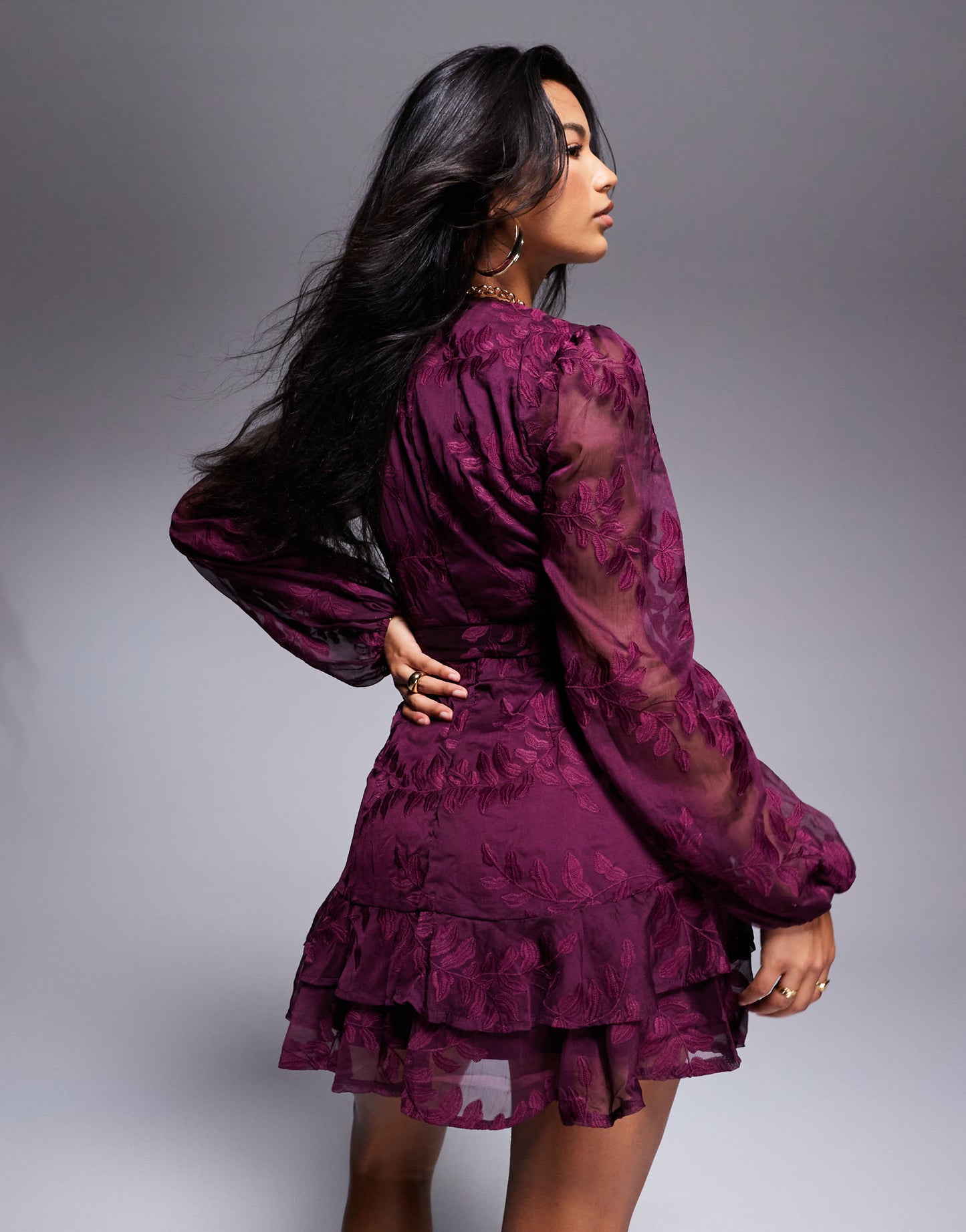 Lulus embroidered mini dress in burgundy