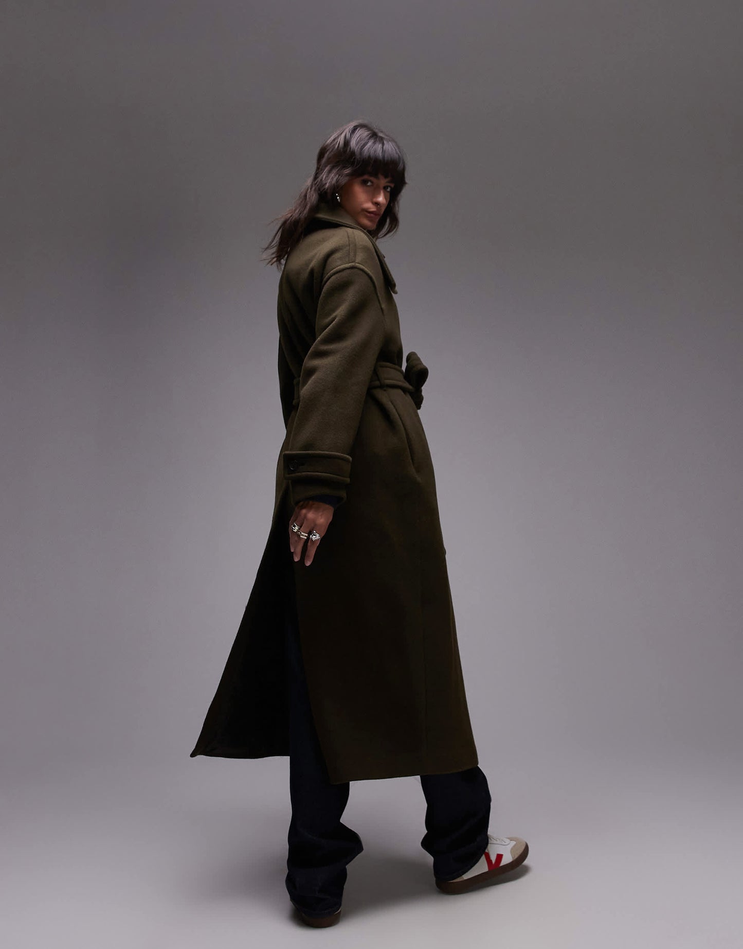 ARKET wool maxi belted trench coat with side splits in Khaki