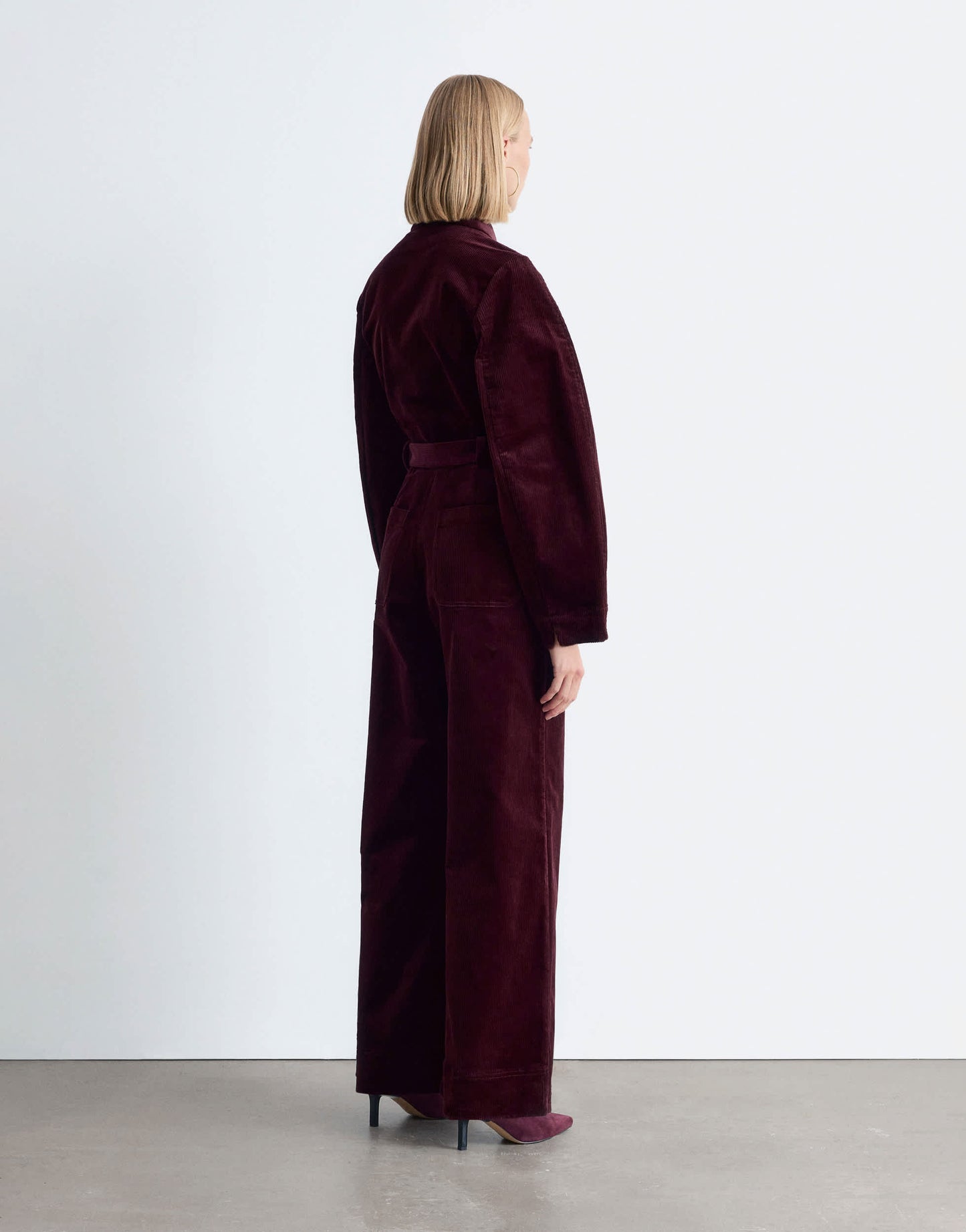 & Other Stories belted corduroy jumpsuit in burgundy